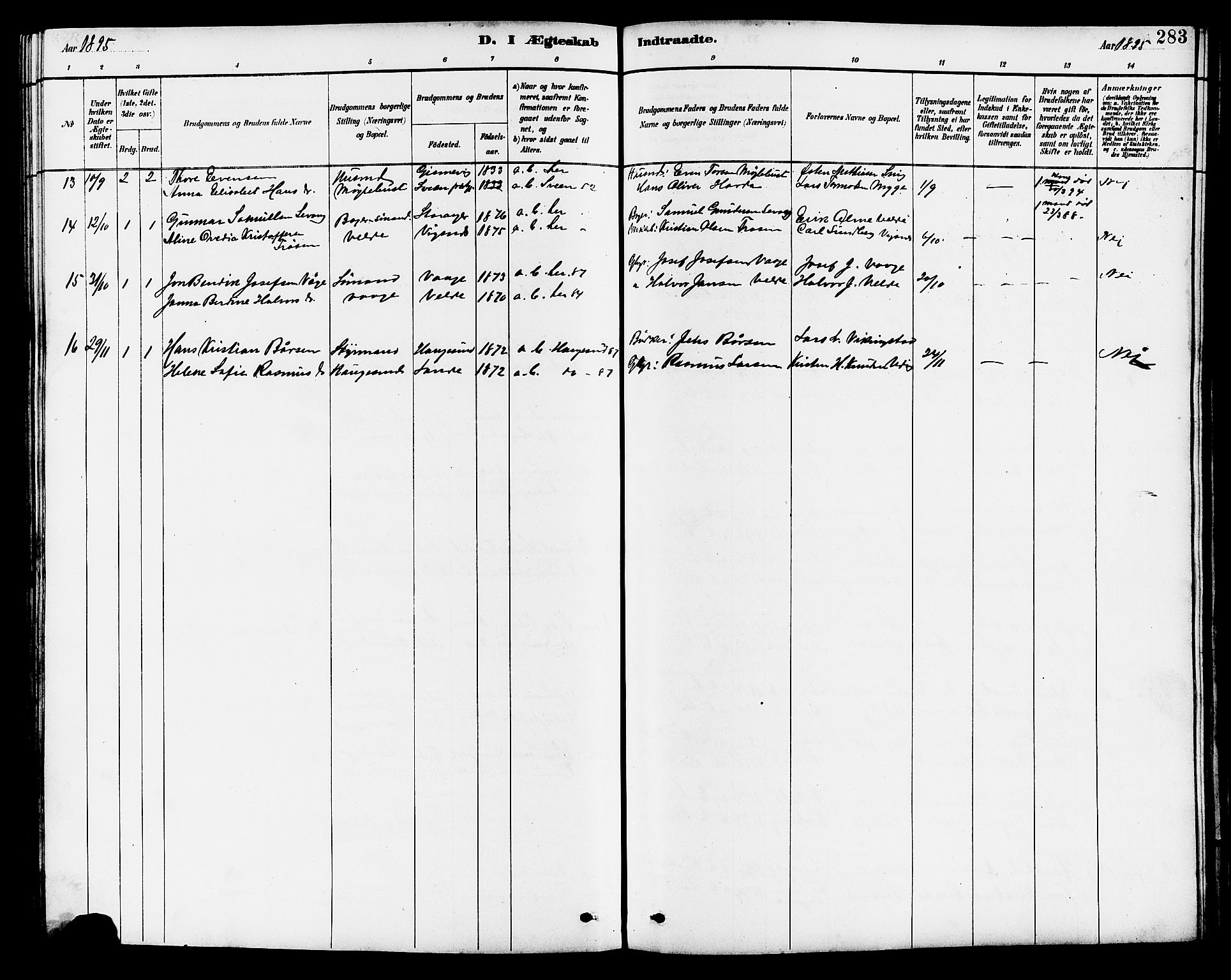 Avaldsnes sokneprestkontor, AV/SAST-A -101851/H/Ha/Hab/L0007: Klokkerbok nr. B 7, 1885-1909, s. 283