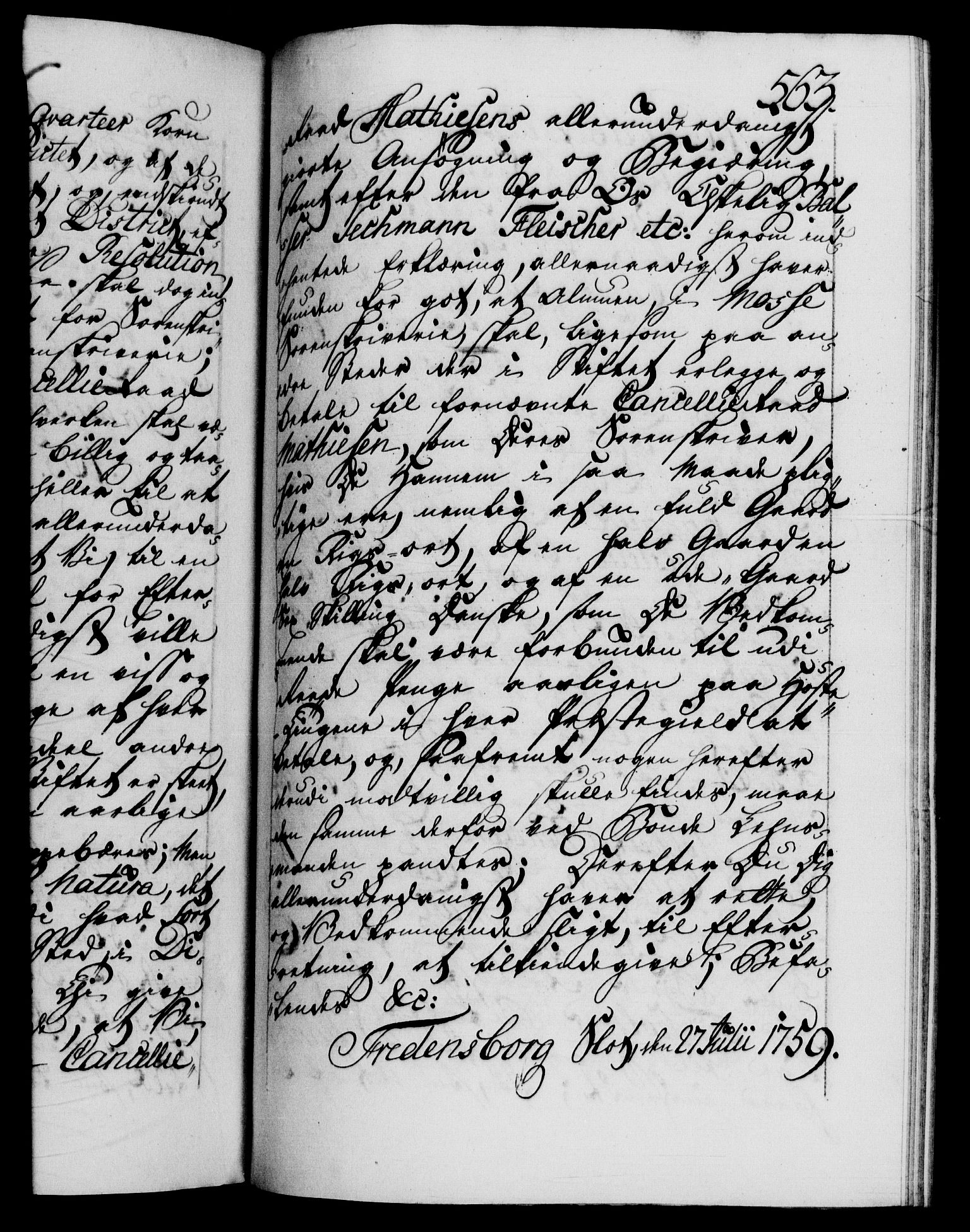 Danske Kanselli 1572-1799, AV/RA-EA-3023/F/Fc/Fca/Fcab/L0036: Norske tegnelser, 1757-1761, s. 563a