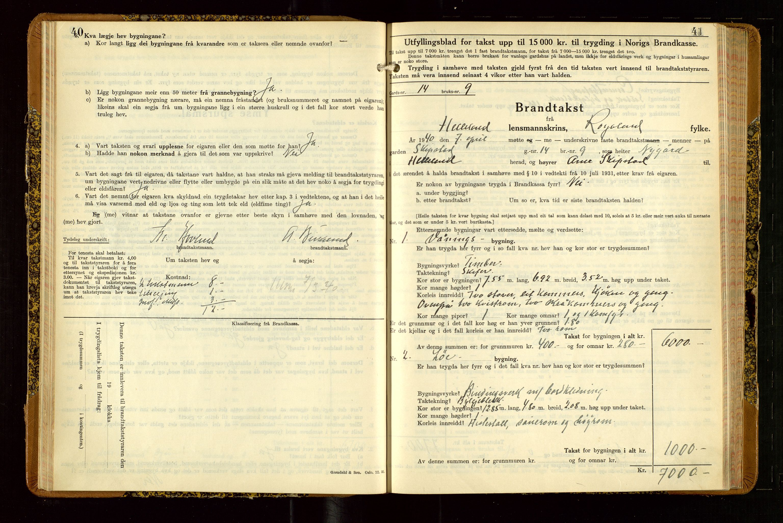 Helleland lensmannskontor, AV/SAST-A-100209/Gob/L0004: "Brandtakstbok", 1939-1949, s. 40-41