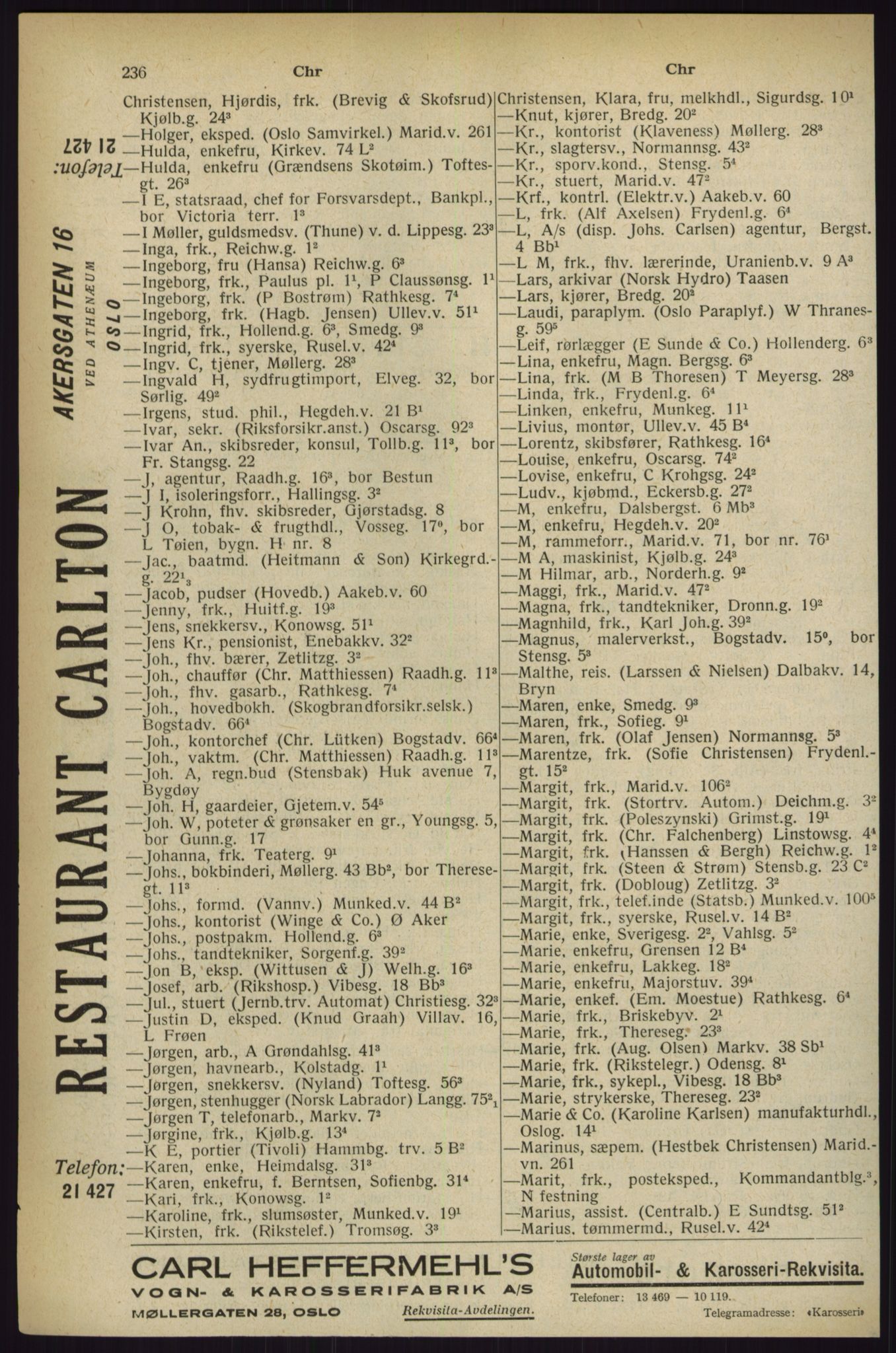 Kristiania/Oslo adressebok, PUBL/-, 1927, s. 236