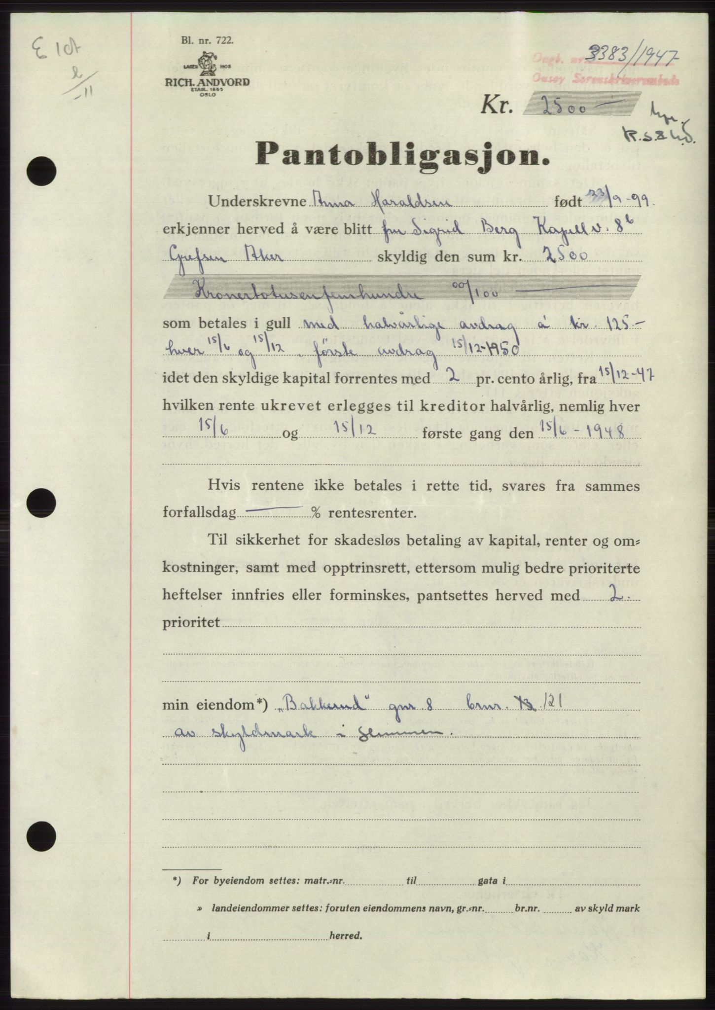 Onsøy sorenskriveri, SAO/A-10474/G/Ga/Gac/L0006: Pantebok nr. B 12-6, 1947-1948, Dagboknr: 3383/1947