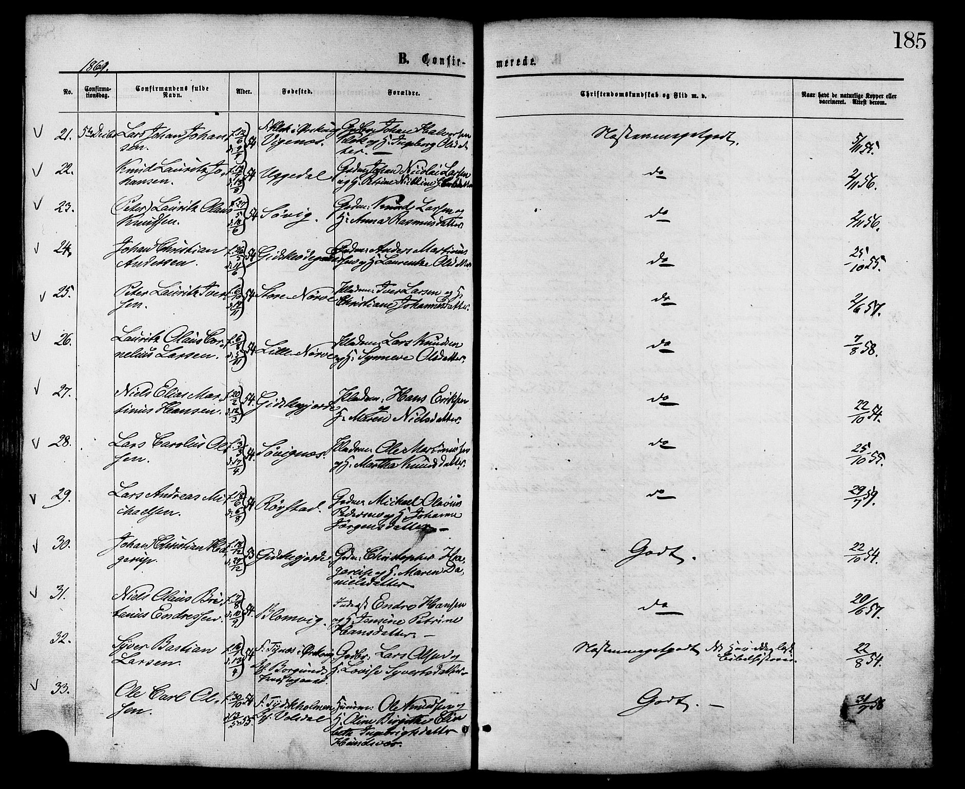 Ministerialprotokoller, klokkerbøker og fødselsregistre - Møre og Romsdal, AV/SAT-A-1454/528/L0399: Ministerialbok nr. 528A10, 1864-1879, s. 185
