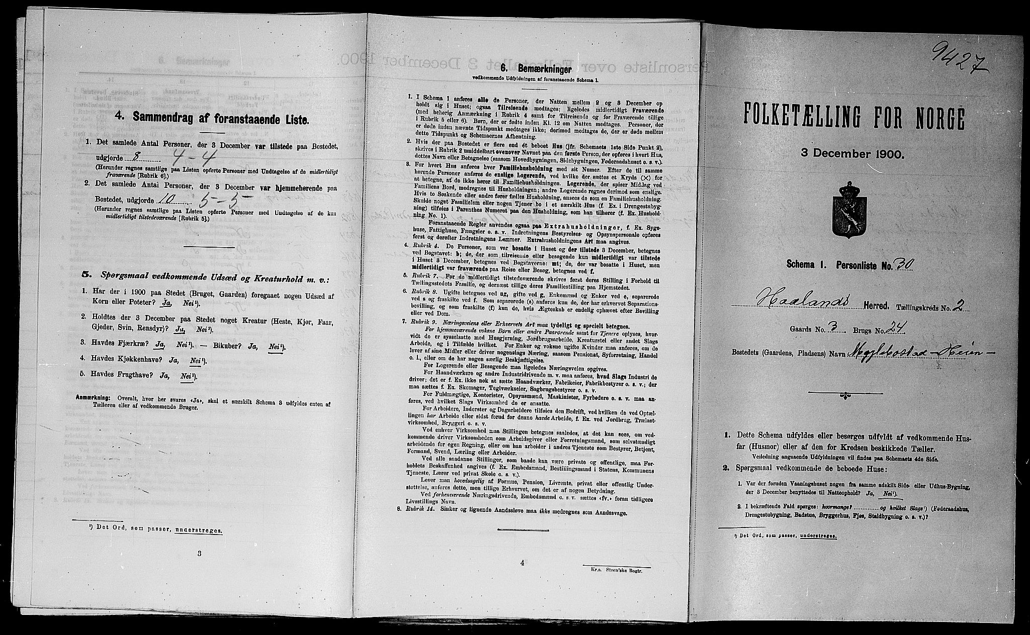 SAST, Folketelling 1900 for 1124 Haaland herred, 1900, s. 429