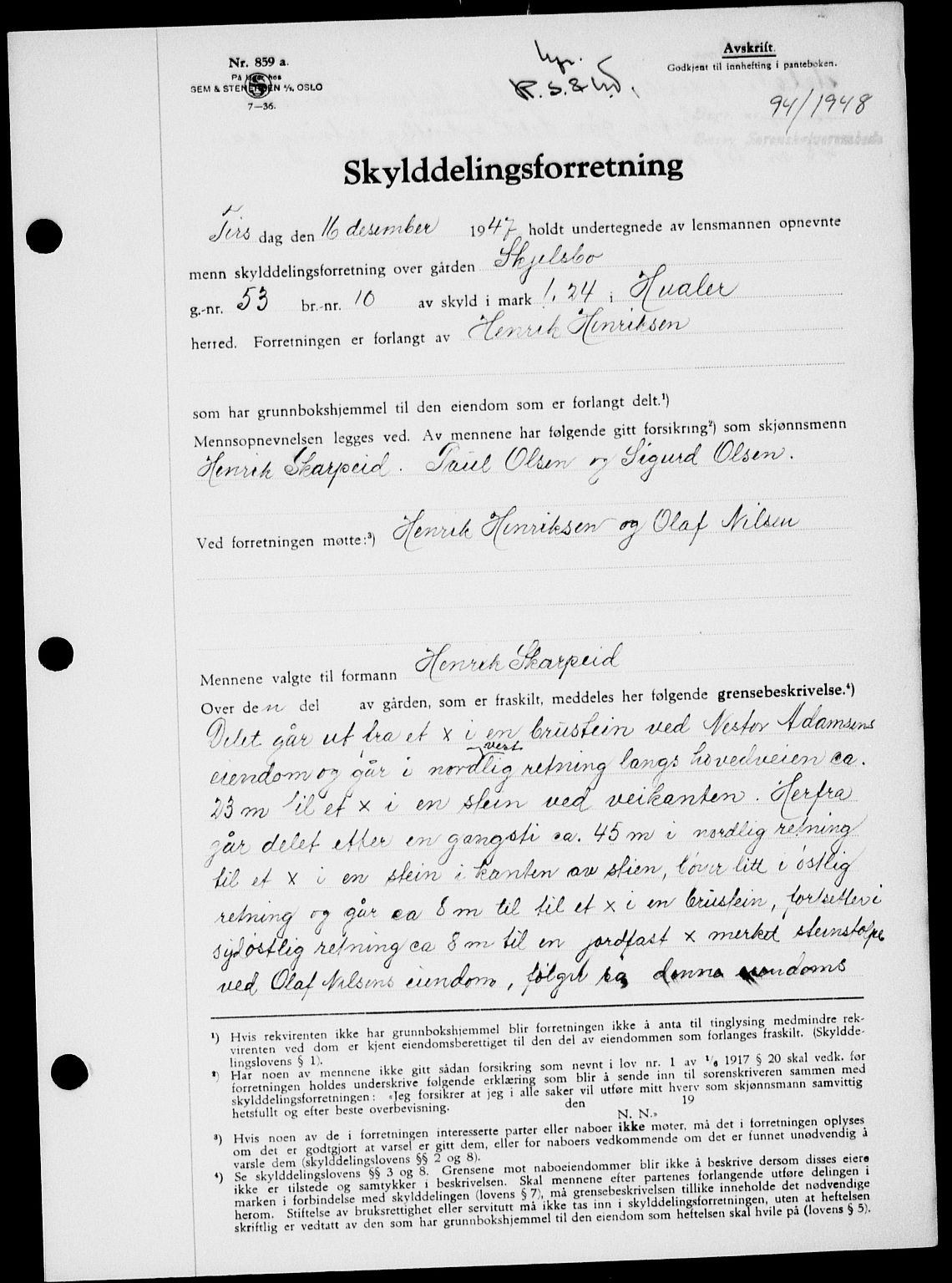 Onsøy sorenskriveri, SAO/A-10474/G/Ga/Gab/L0022: Pantebok nr. II A-22, 1947-1948, Dagboknr: 94/1948