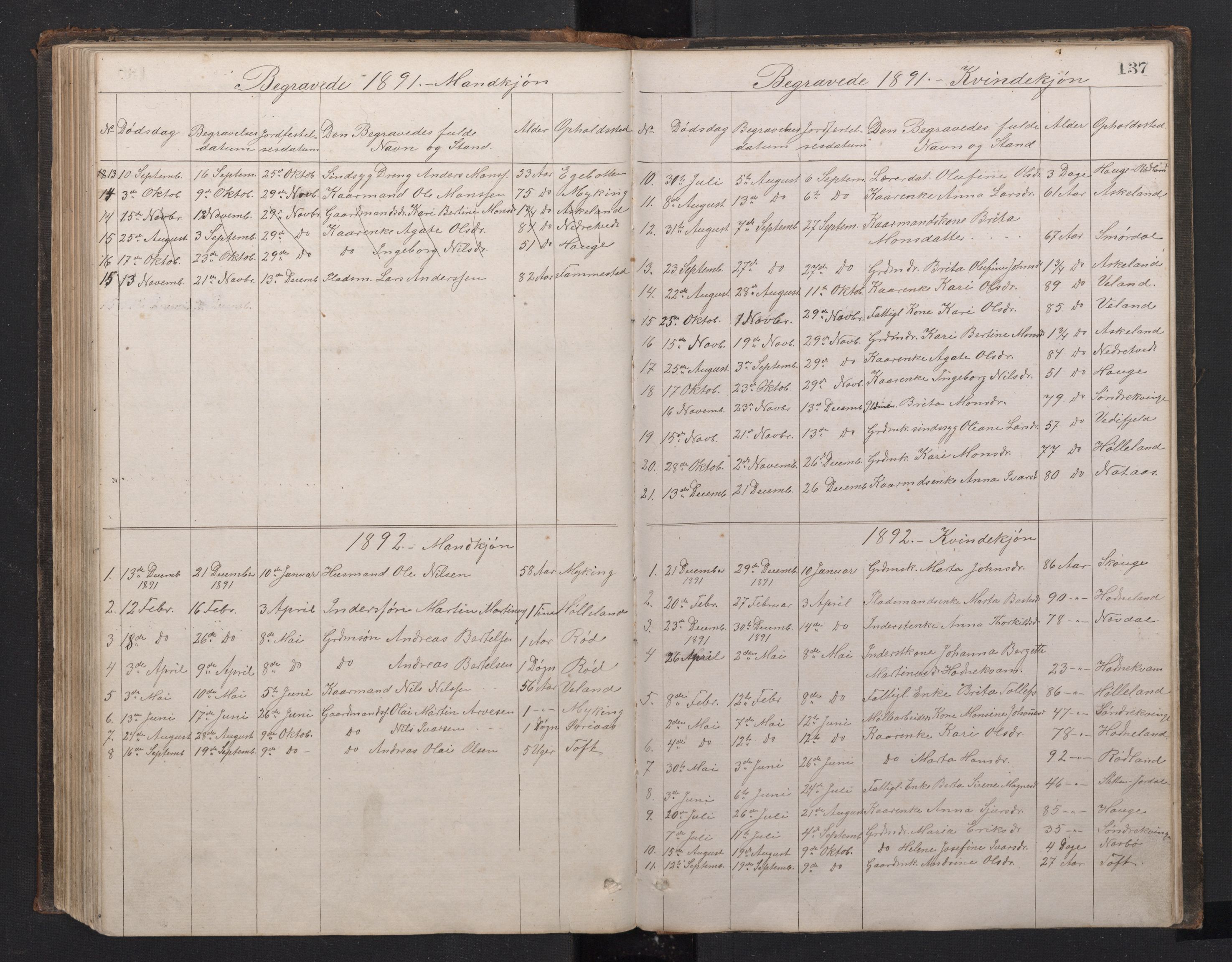 Lindås Sokneprestembete, AV/SAB-A-76701/H/Hab/Habe/L0002: Klokkerbok nr. E 2, 1867-1892, s. 136b-137a