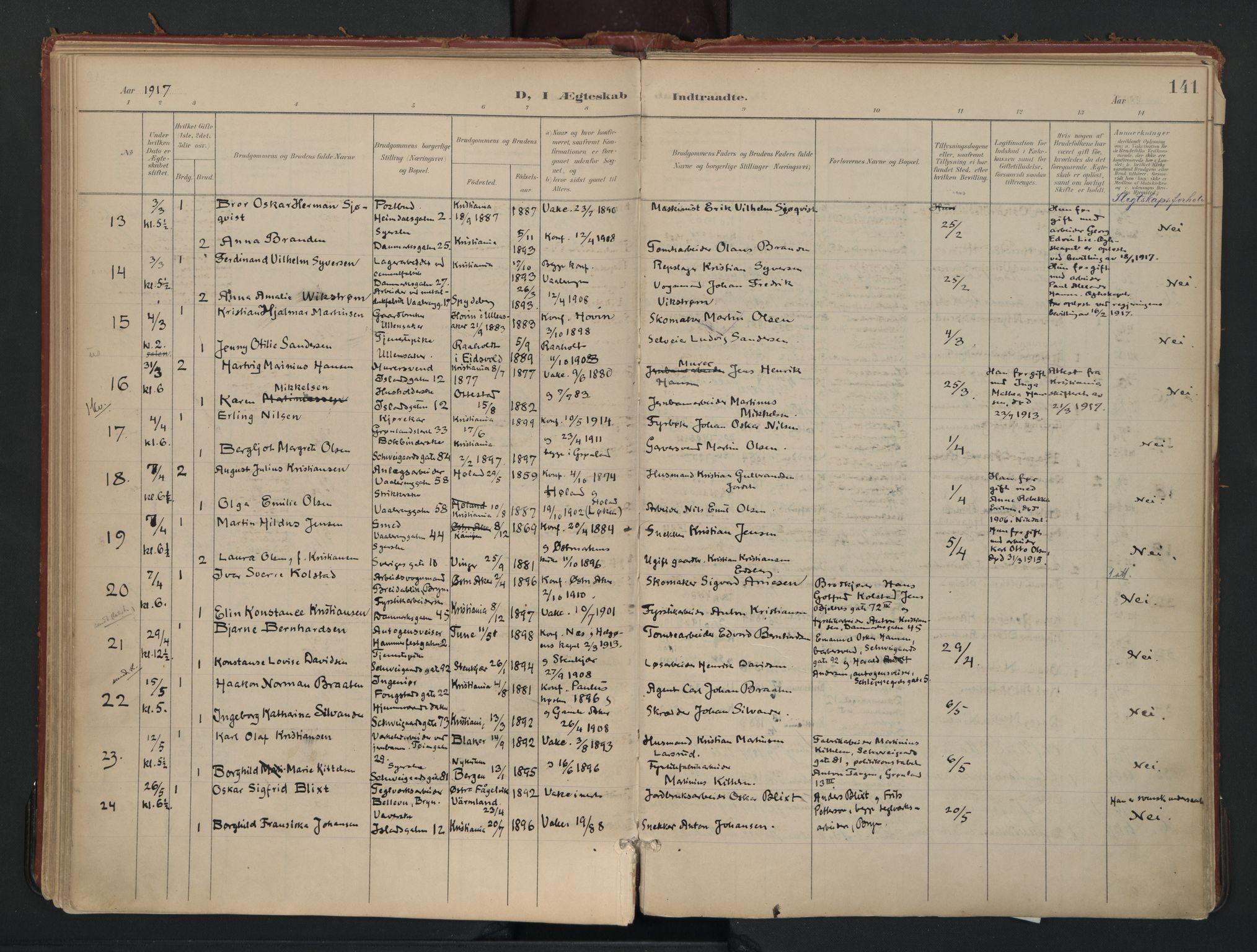 Vålerengen prestekontor Kirkebøker, AV/SAO-A-10878/F/Fa/L0002: Ministerialbok nr. 2, 1899-1924, s. 141