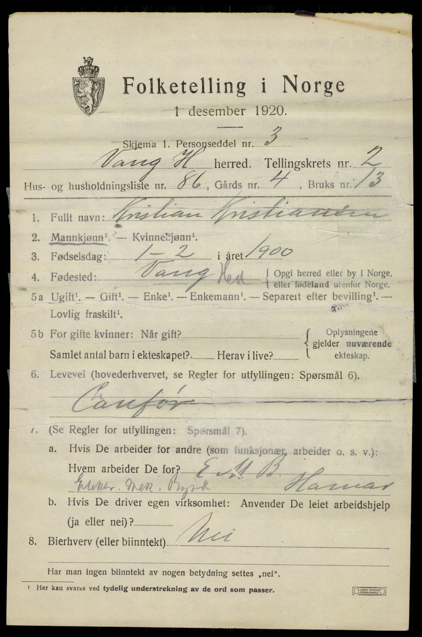 SAH, Folketelling 1920 for 0414 Vang herred, 1920, s. 7565