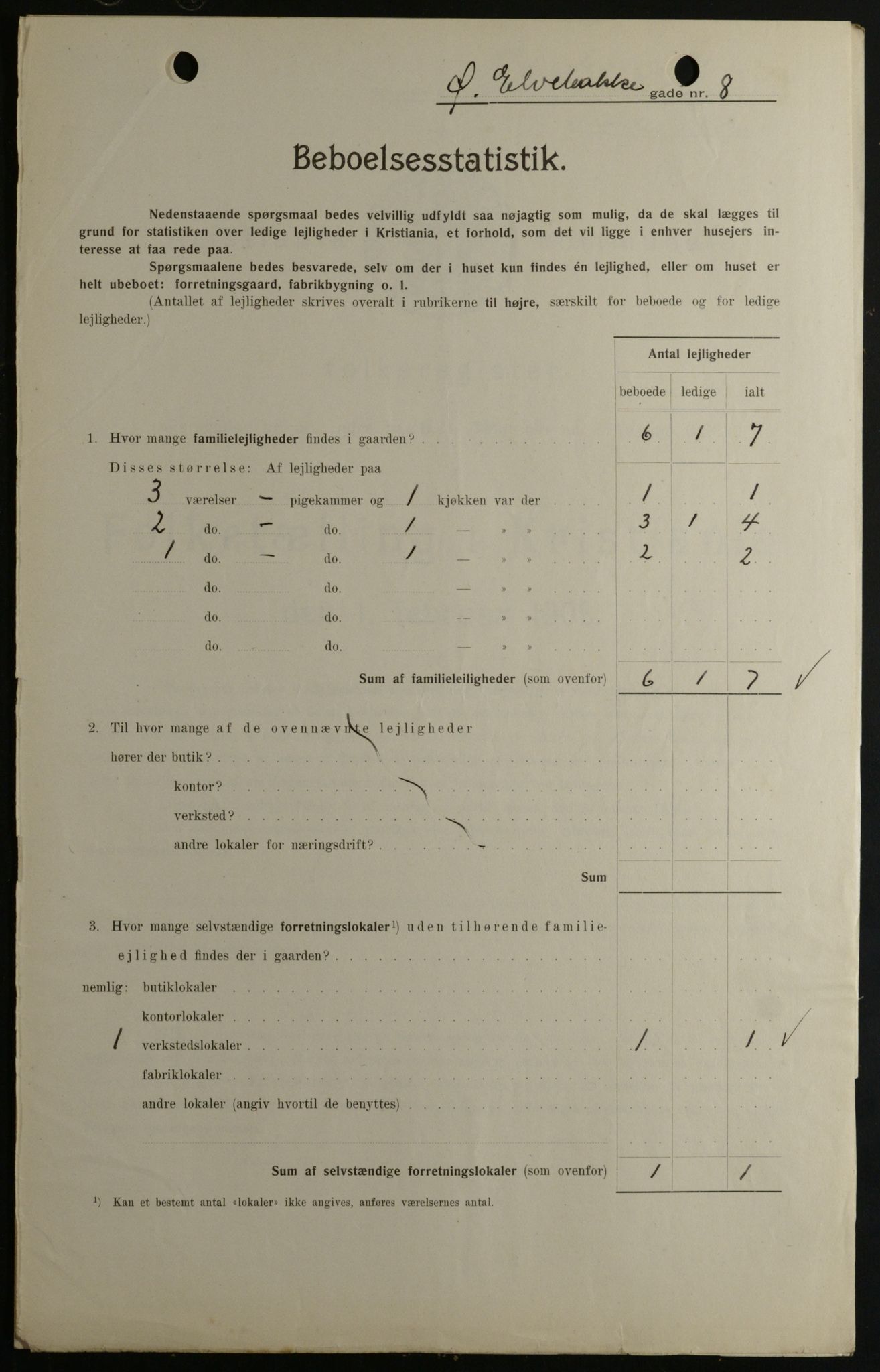 OBA, Kommunal folketelling 1.2.1908 for Kristiania kjøpstad, 1908, s. 116185