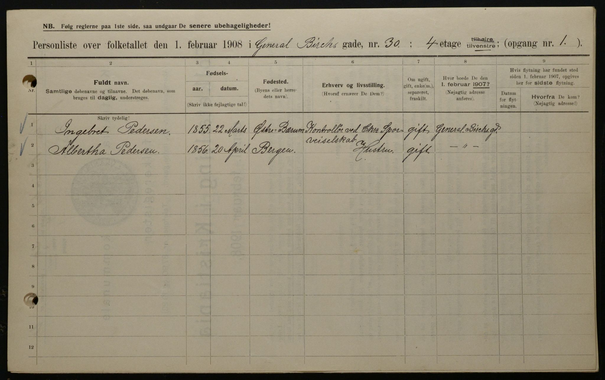 OBA, Kommunal folketelling 1.2.1908 for Kristiania kjøpstad, 1908, s. 26191