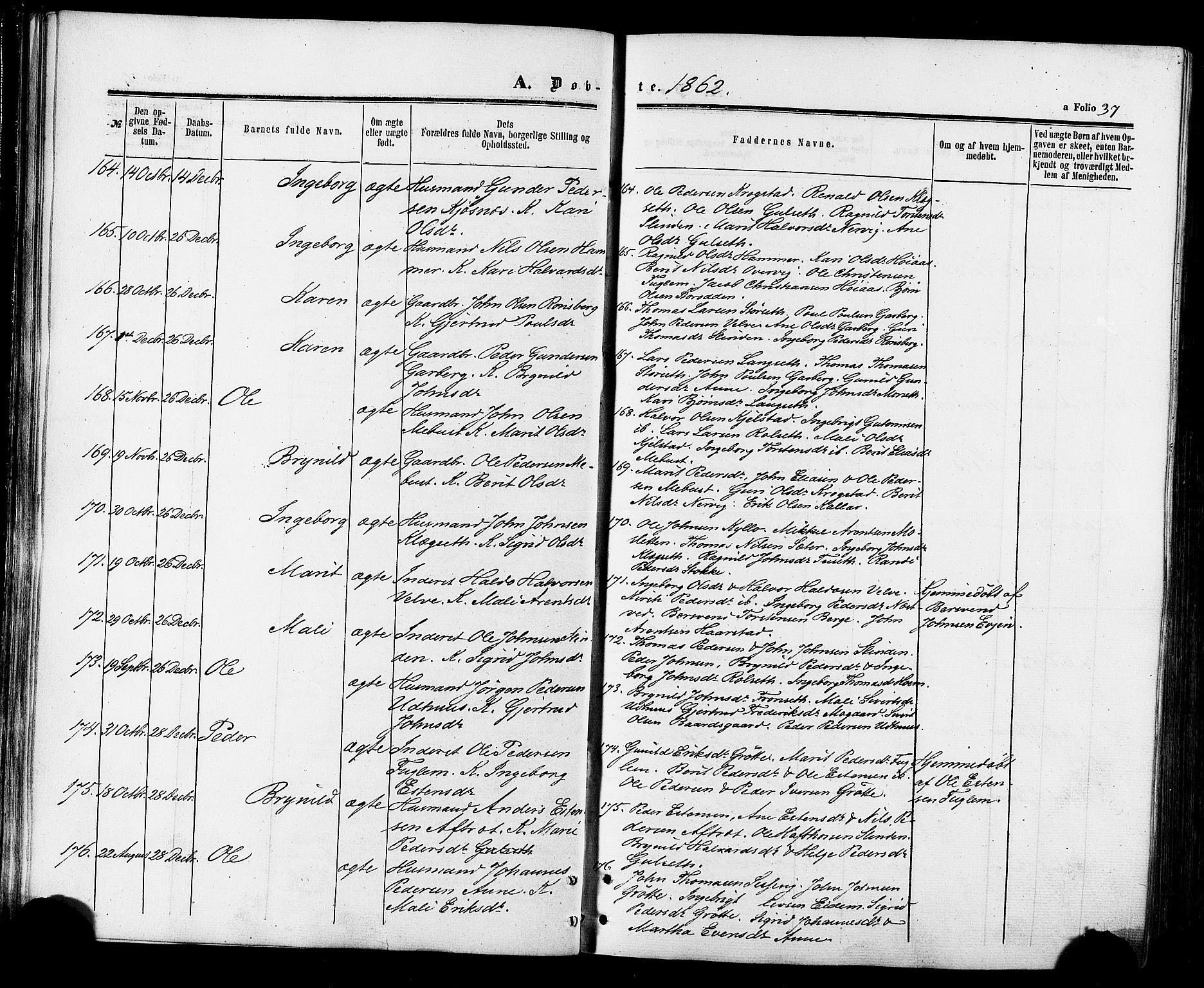 Ministerialprotokoller, klokkerbøker og fødselsregistre - Sør-Trøndelag, AV/SAT-A-1456/695/L1147: Ministerialbok nr. 695A07, 1860-1877, s. 37
