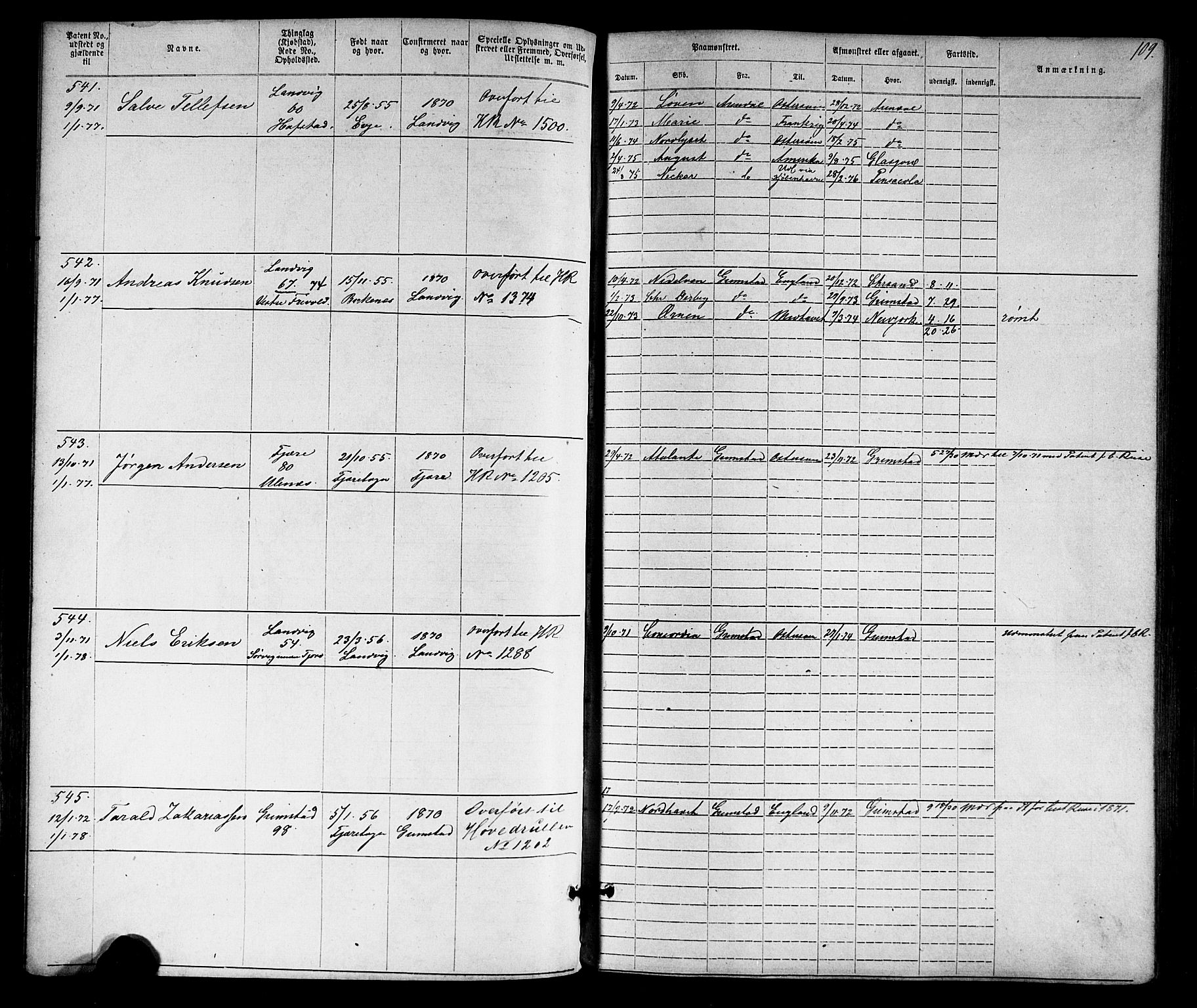 Grimstad mønstringskrets, SAK/2031-0013/F/Fa/L0005: Annotasjonsrulle nr 1-1910 med register, V-18, 1870-1892, s. 136