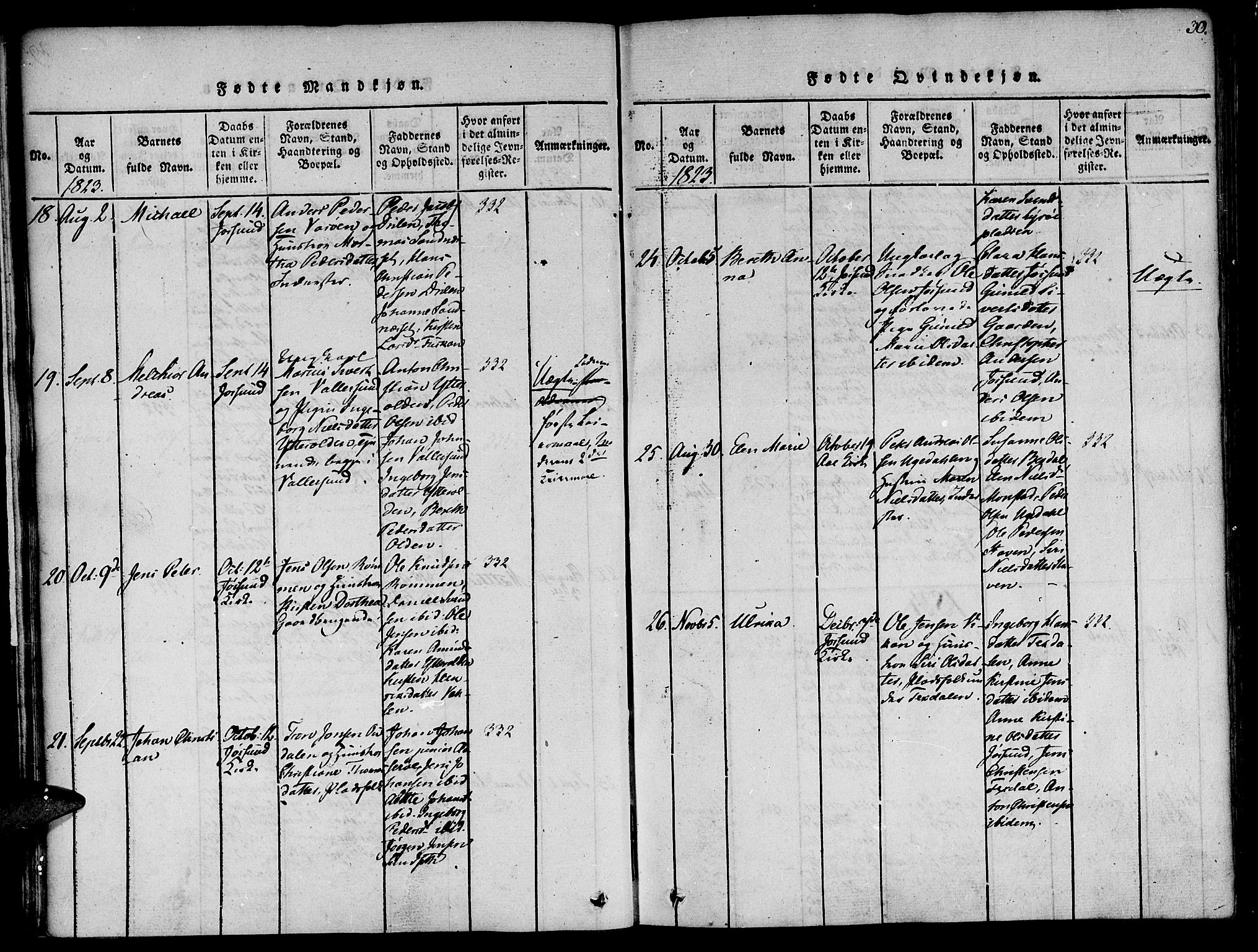 Ministerialprotokoller, klokkerbøker og fødselsregistre - Sør-Trøndelag, SAT/A-1456/655/L0675: Ministerialbok nr. 655A04, 1818-1830, s. 30