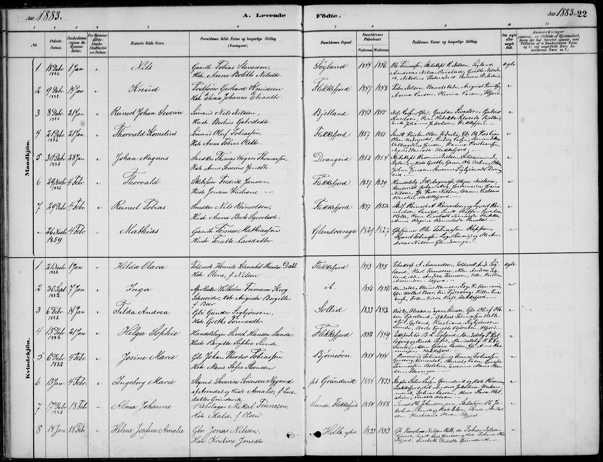 Flekkefjord sokneprestkontor, AV/SAK-1111-0012/F/Fb/Fbc/L0007: Klokkerbok nr. B 7, 1880-1902, s. 22