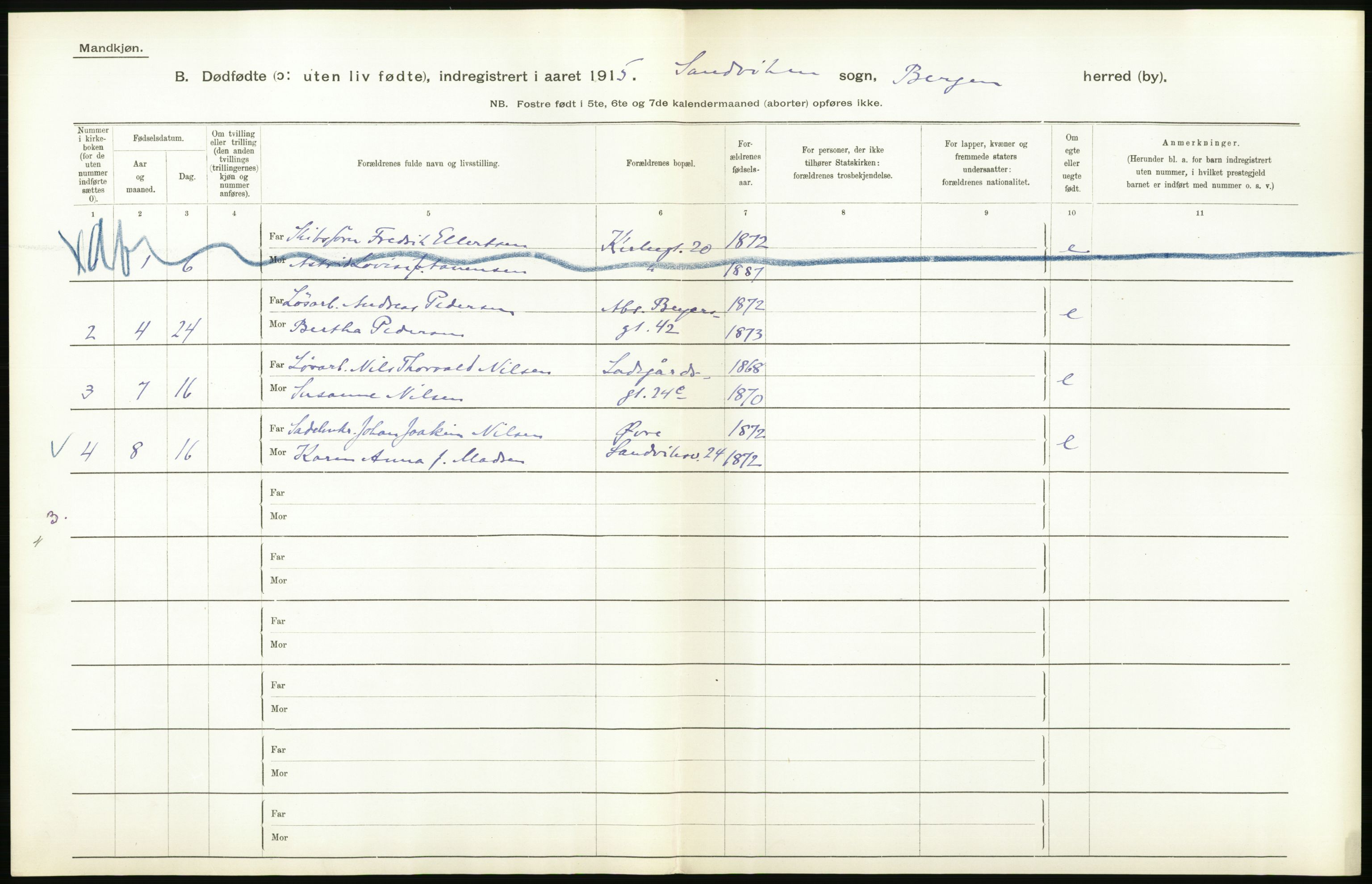 Statistisk sentralbyrå, Sosiodemografiske emner, Befolkning, RA/S-2228/D/Df/Dfb/Dfbe/L0034: Bergen: Gifte, døde, dødfødte., 1915, s. 688