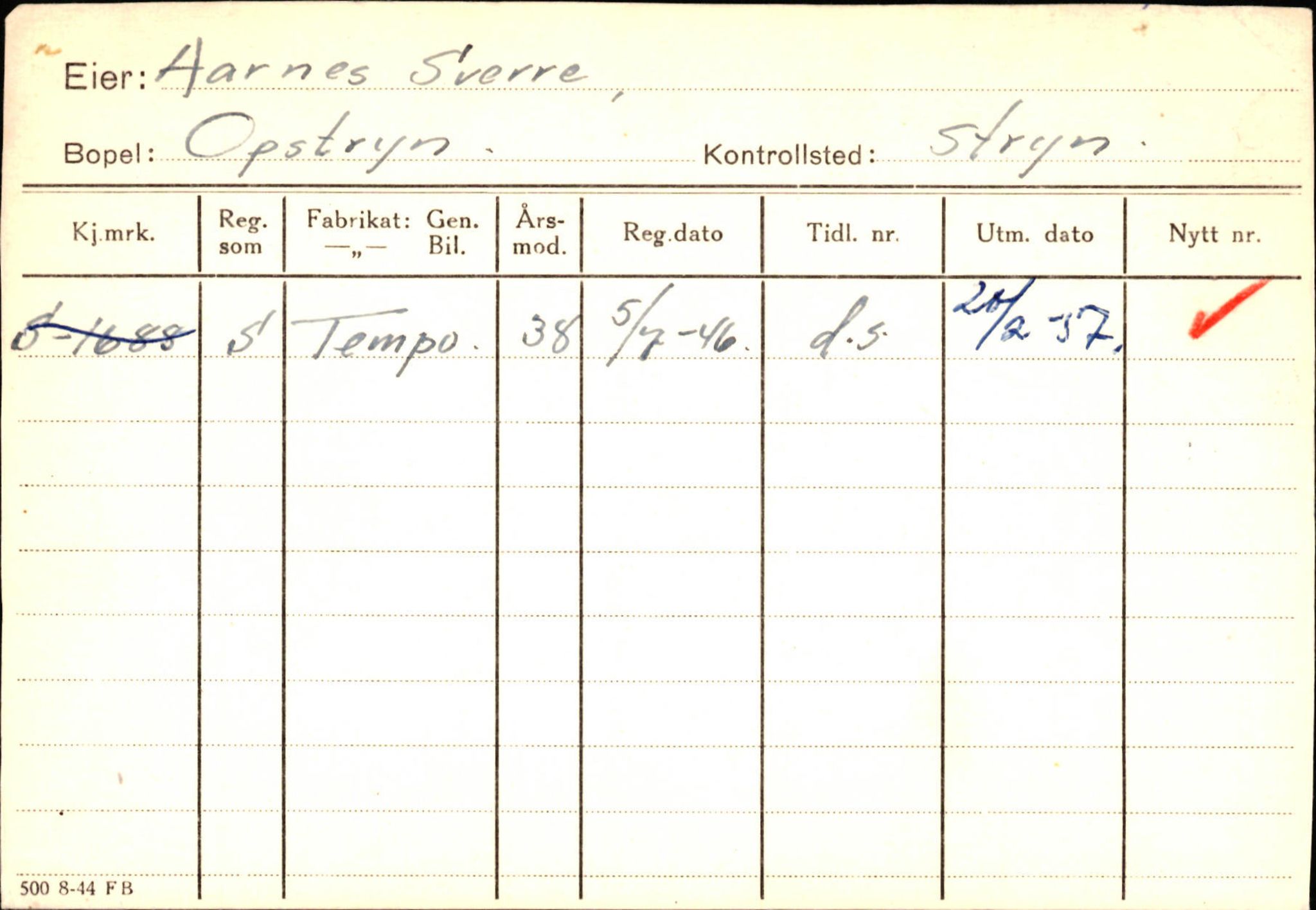 Statens vegvesen, Sogn og Fjordane vegkontor, AV/SAB-A-5301/4/F/L0131: Eigarregister Høyanger P-Å. Stryn S-Å, 1945-1975, s. 2585