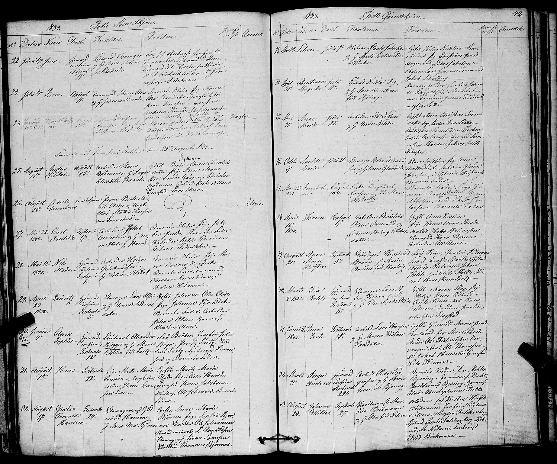 Larvik kirkebøker, SAKO/A-352/F/Fa/L0002: Ministerialbok nr. I 2, 1825-1847, s. 42