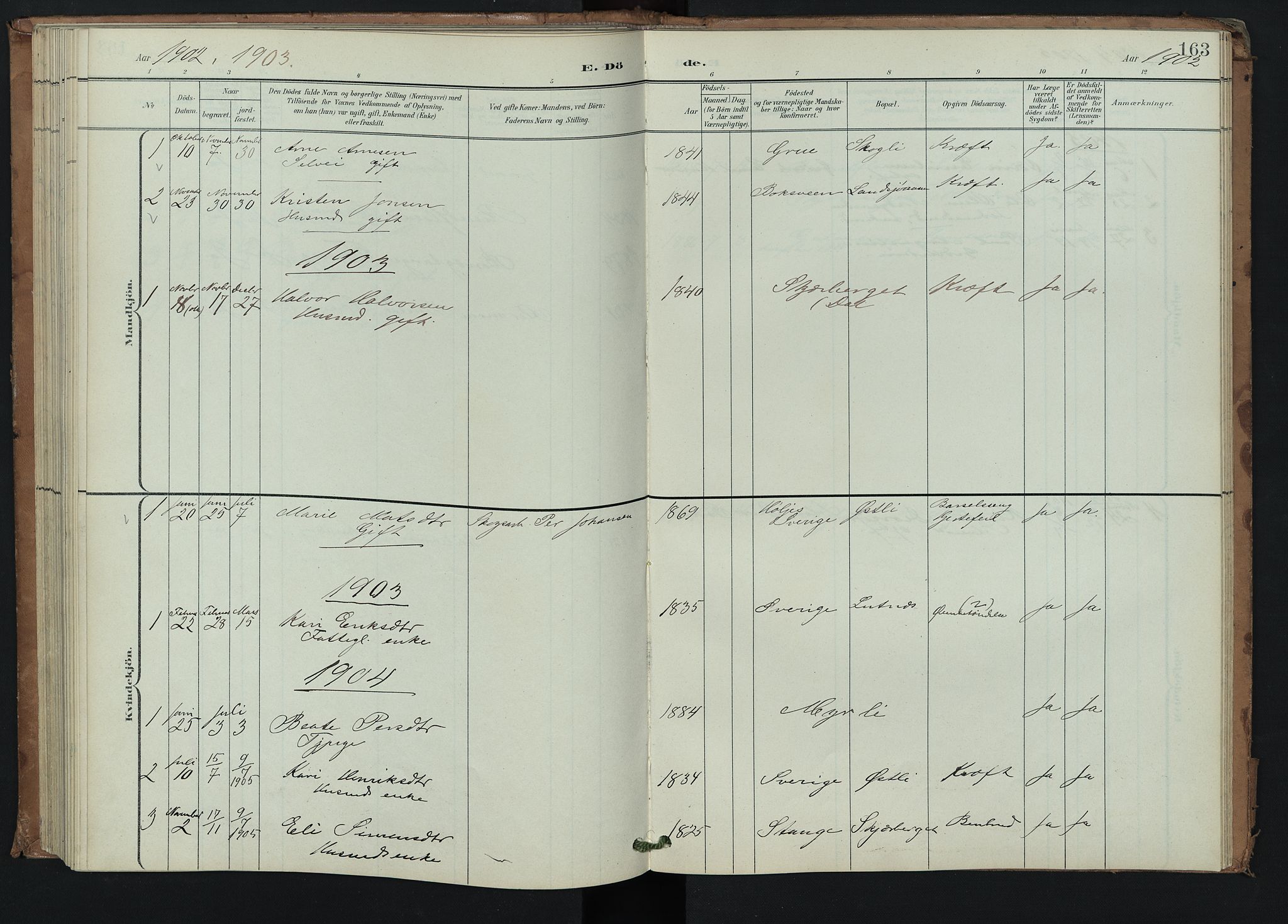 Trysil prestekontor, AV/SAH-PREST-046/H/Ha/Hab/L0008: Klokkerbok nr. 8, 1900-1950, s. 163