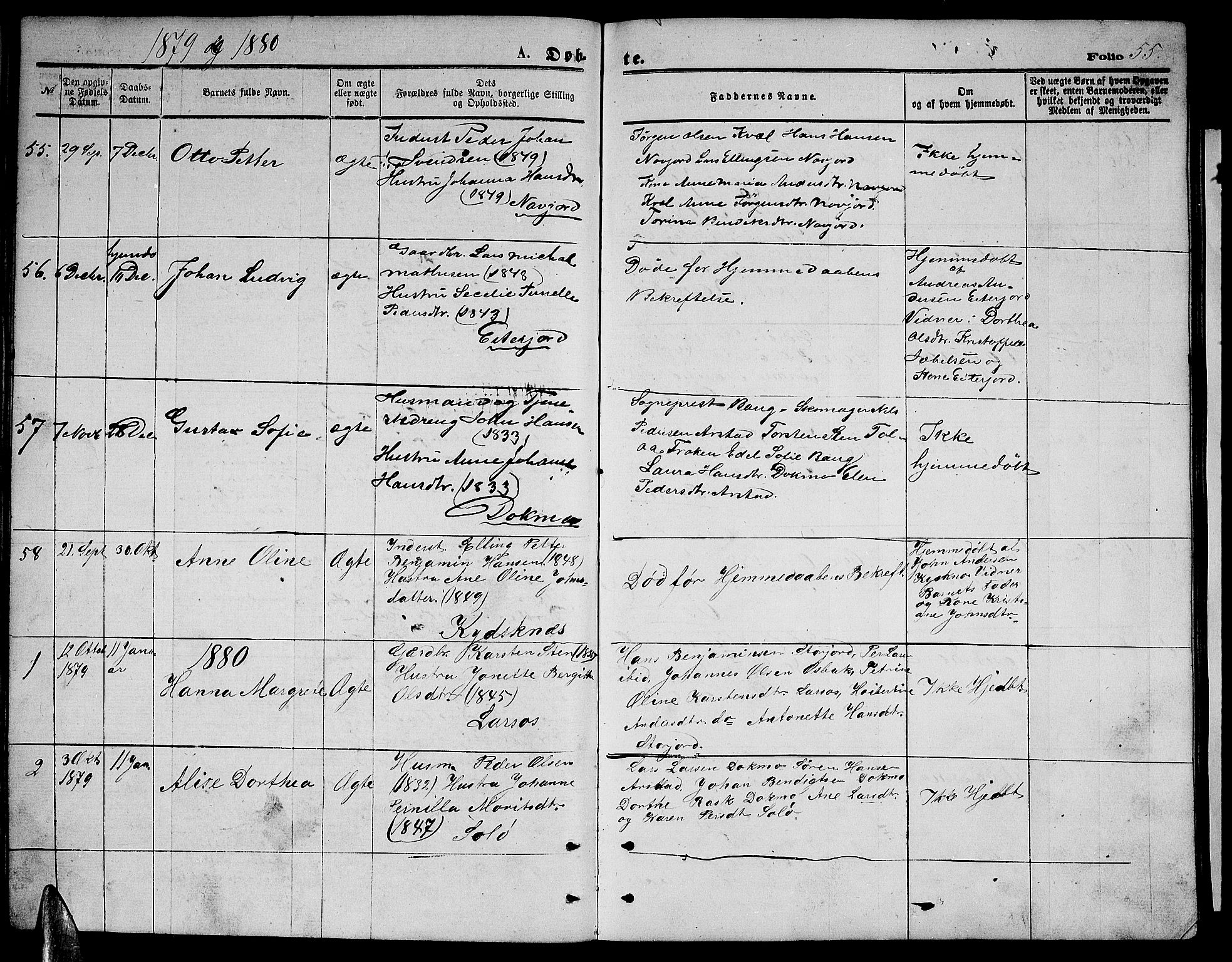 Ministerialprotokoller, klokkerbøker og fødselsregistre - Nordland, AV/SAT-A-1459/846/L0653: Klokkerbok nr. 846C03, 1872-1887, s. 55