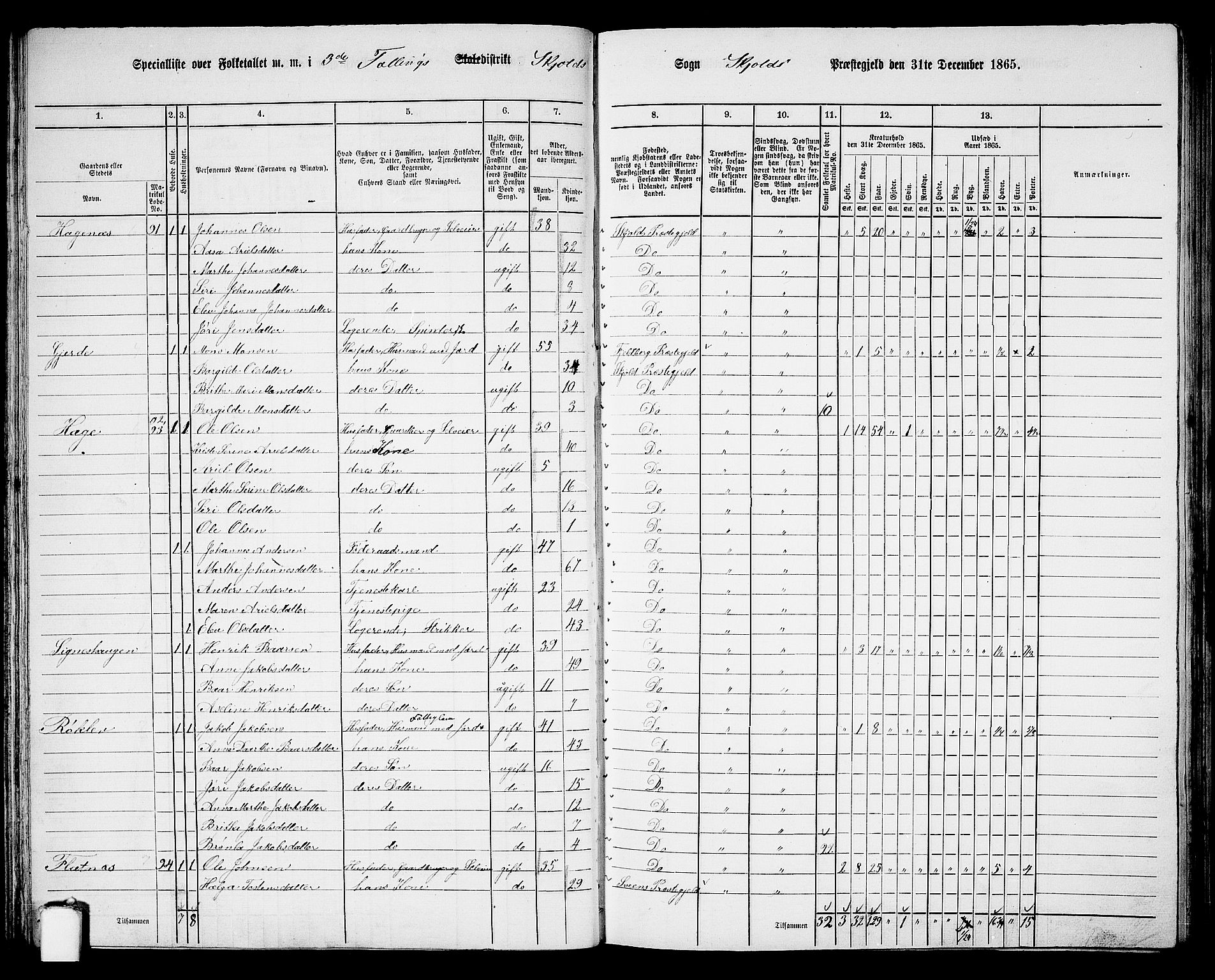 RA, Folketelling 1865 for 1154P Skjold prestegjeld, 1865, s. 45
