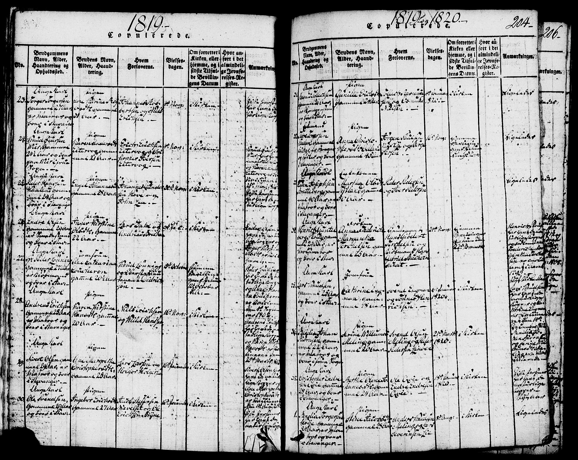 Domkirken sokneprestkontor, AV/SAST-A-101812/001/30/30BB/L0008: Klokkerbok nr. B 8, 1816-1821, s. 204