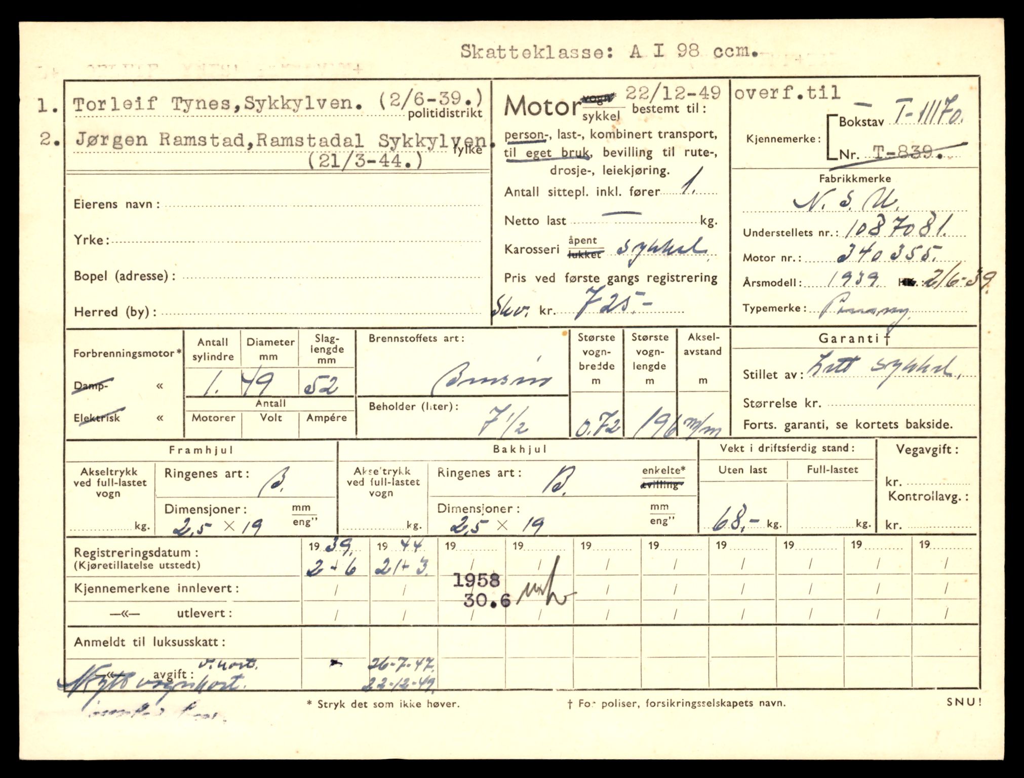 Møre og Romsdal vegkontor - Ålesund trafikkstasjon, AV/SAT-A-4099/F/Fe/L0027: Registreringskort for kjøretøy T 11161 - T 11289, 1927-1998, s. 265