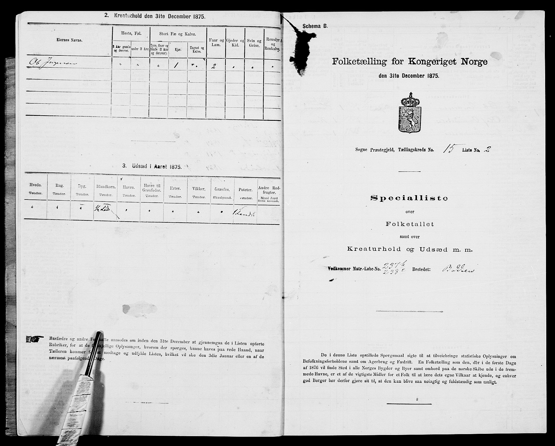 SAK, Folketelling 1875 for 1018P Søgne prestegjeld, 1875, s. 1117