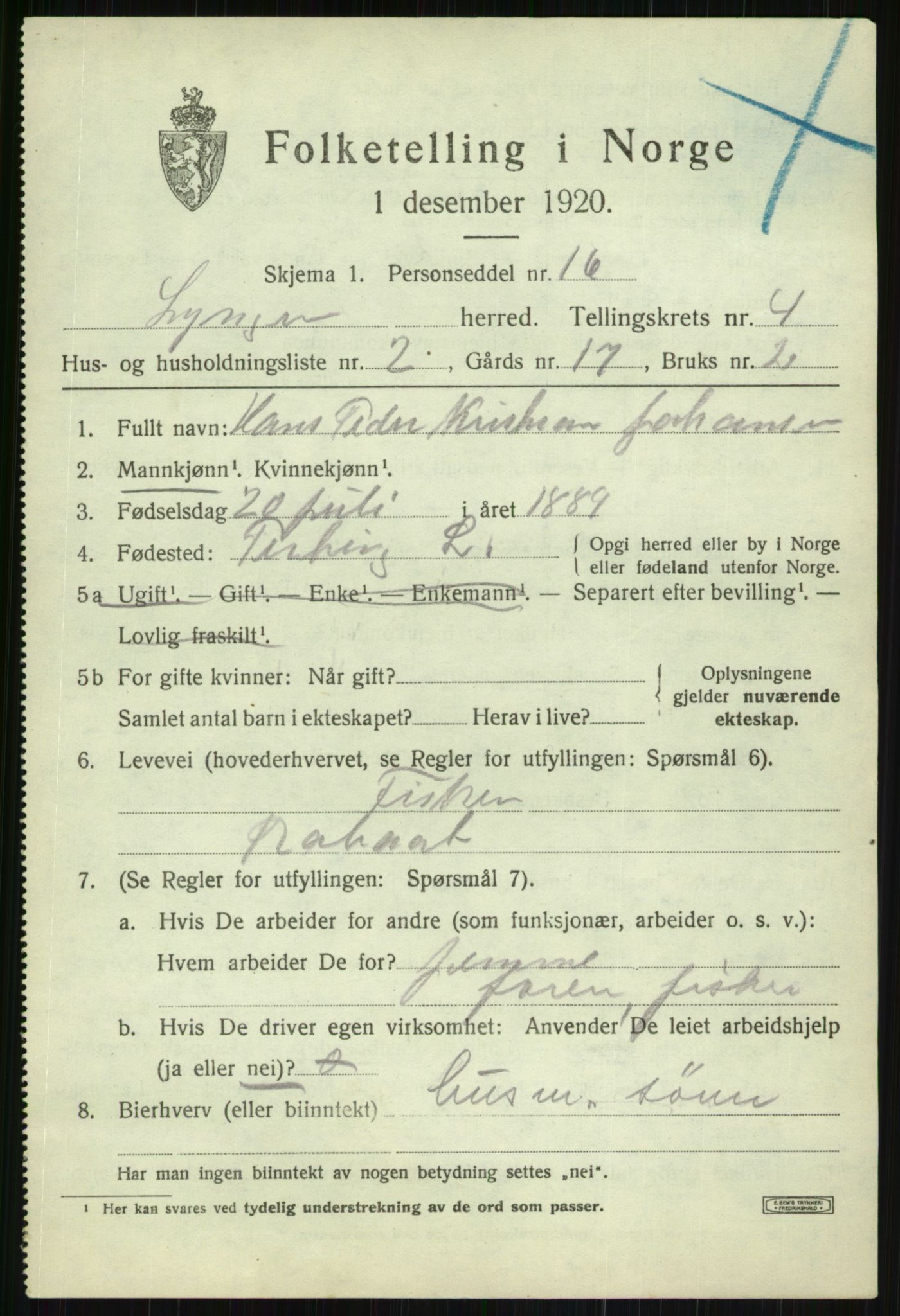 SATØ, Folketelling 1920 for 1938 Lyngen herred, 1920, s. 4053