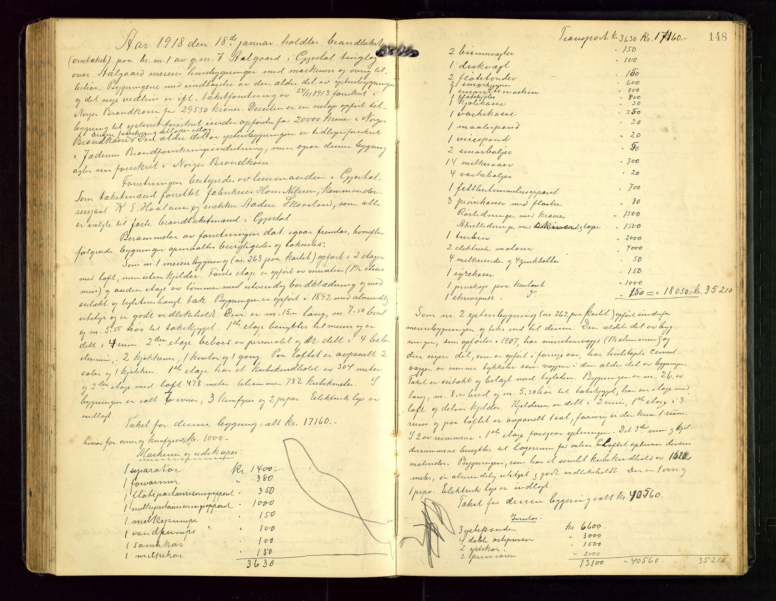 Gjesdal lensmannskontor, AV/SAST-A-100441/Go/L0002: Branntakstprotokoll, 1907-1921, s. 147b-148a