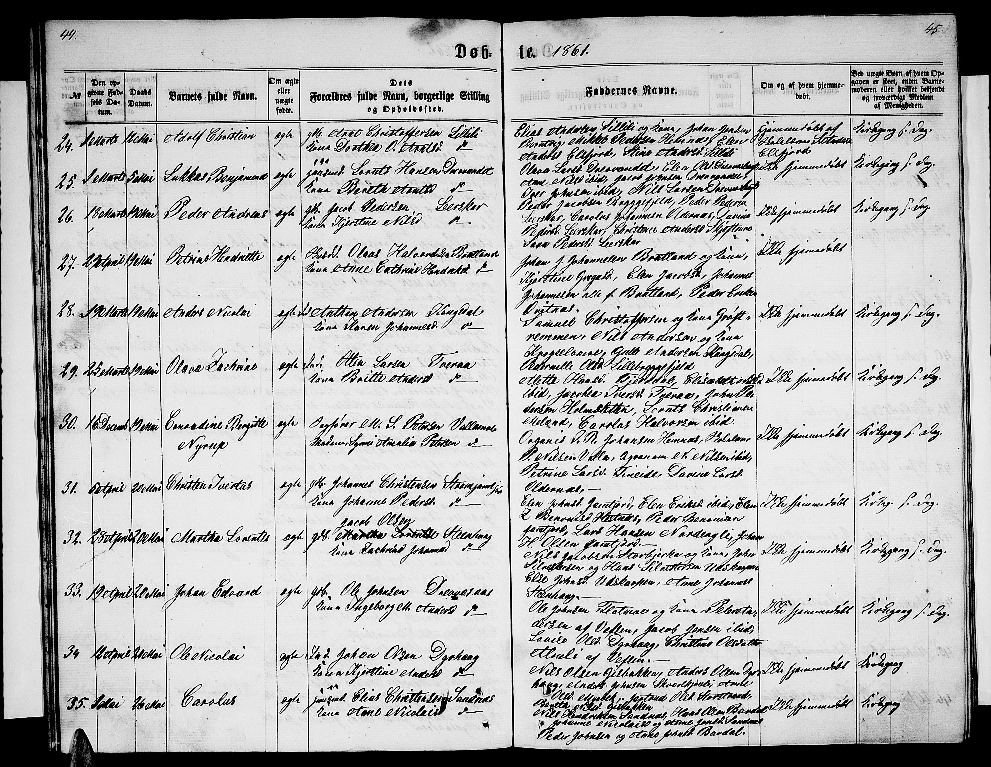 Ministerialprotokoller, klokkerbøker og fødselsregistre - Nordland, AV/SAT-A-1459/825/L0365: Klokkerbok nr. 825C02, 1858-1873, s. 44-45