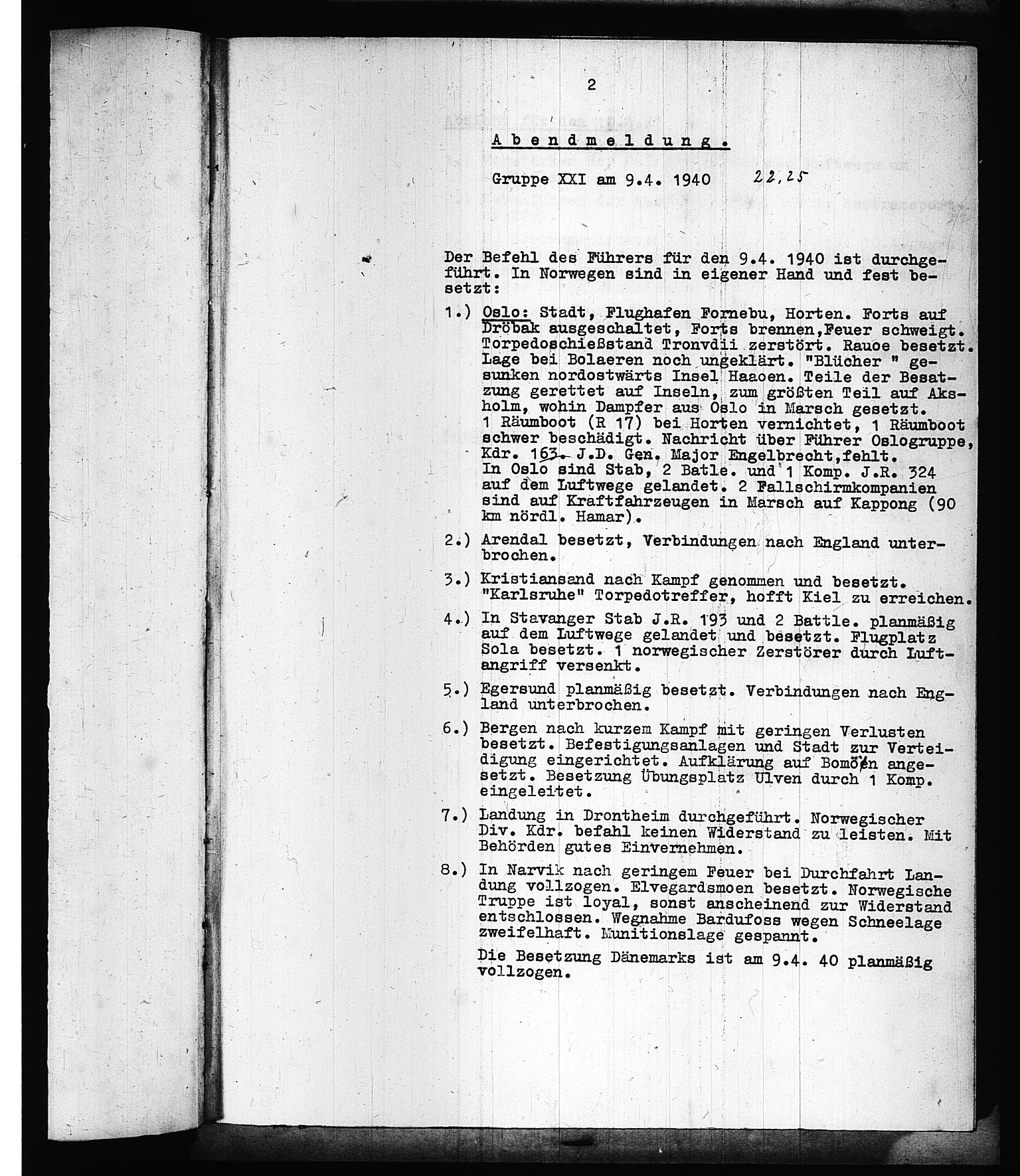 Documents Section, AV/RA-RAFA-2200/V/L0075: Amerikansk mikrofilm "Captured German Documents".
Box No. 714.  FKA jnr. 615/1954., 1940, s. 225