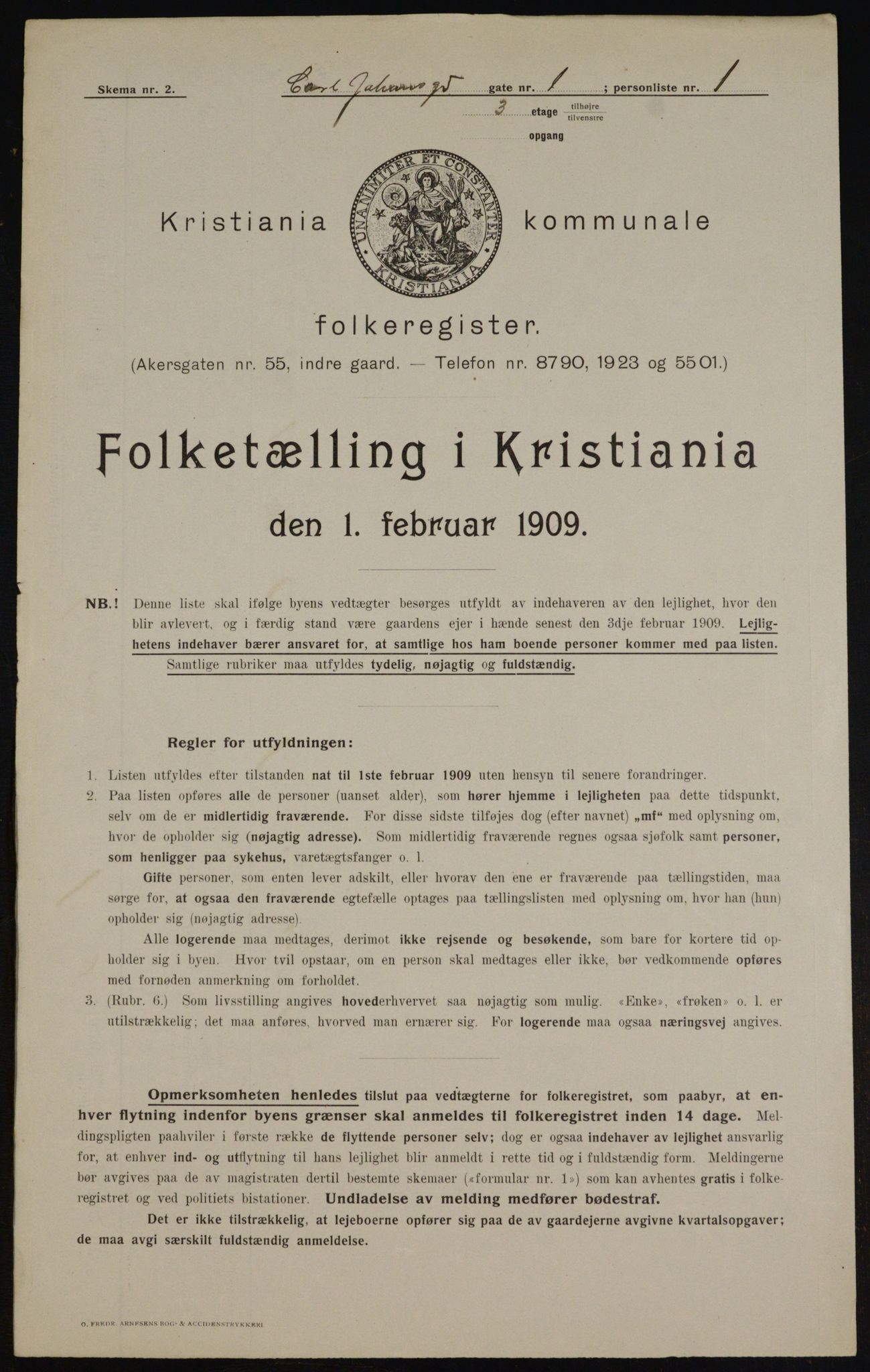 OBA, Kommunal folketelling 1.2.1909 for Kristiania kjøpstad, 1909, s. 44417