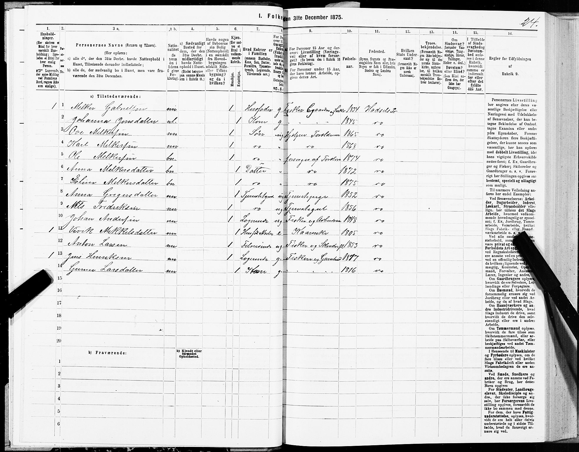SAT, Folketelling 1875 for 1866P Hadsel prestegjeld, 1875, s. 1024