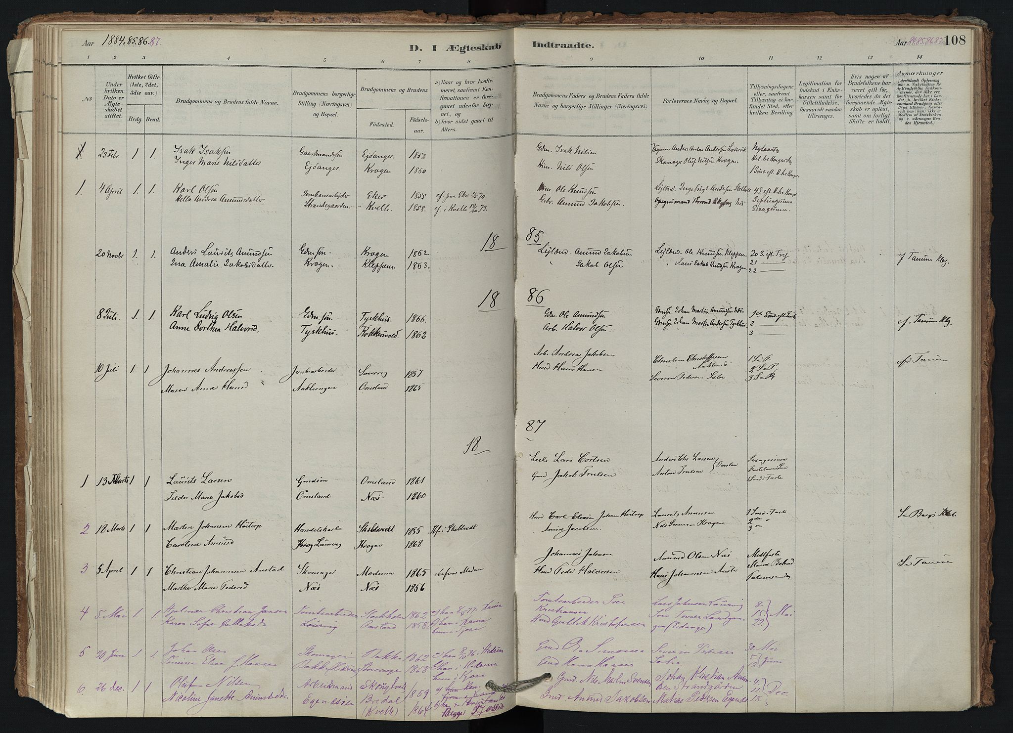 Brunlanes kirkebøker, SAKO/A-342/F/Fd/L0001: Ministerialbok nr. IV 1, 1878-1917, s. 108