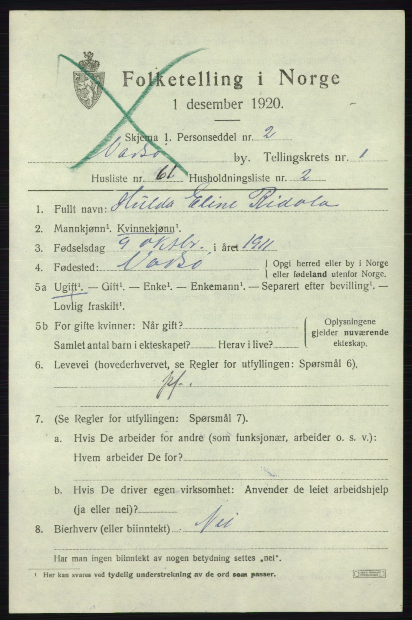 SATØ, Folketelling 1920 for 2003 Vadsø kjøpstad, 1920, s. 2217