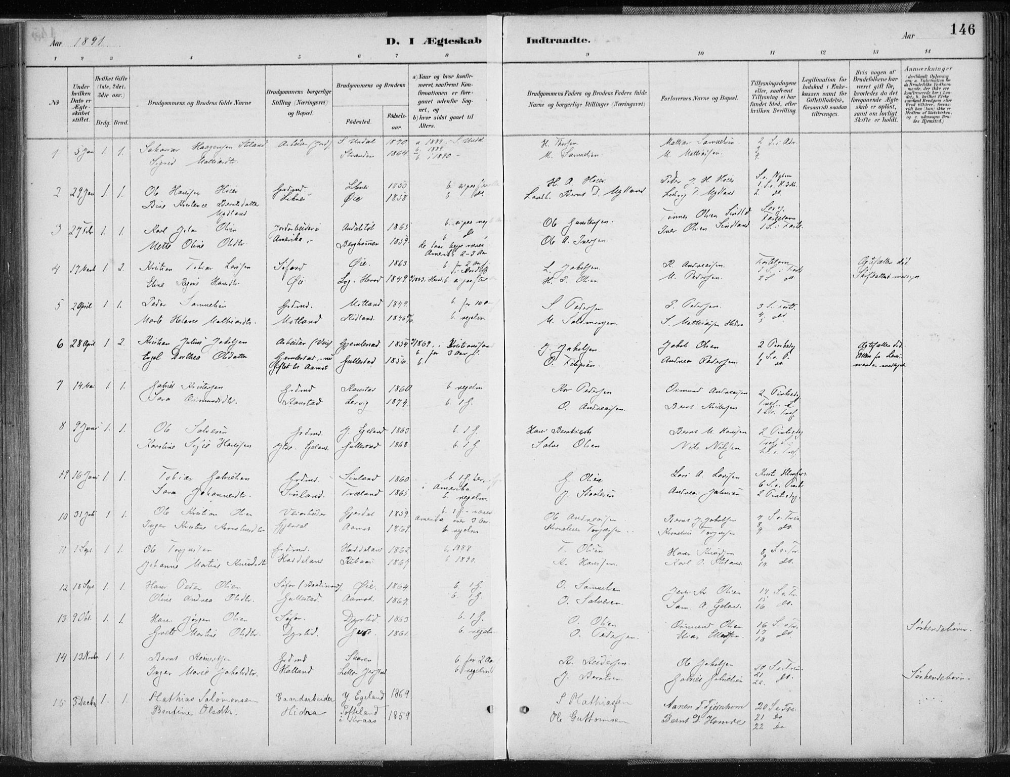 Kvinesdal sokneprestkontor, SAK/1111-0026/F/Fa/Fab/L0008: Ministerialbok nr. A 8, 1886-1897, s. 146