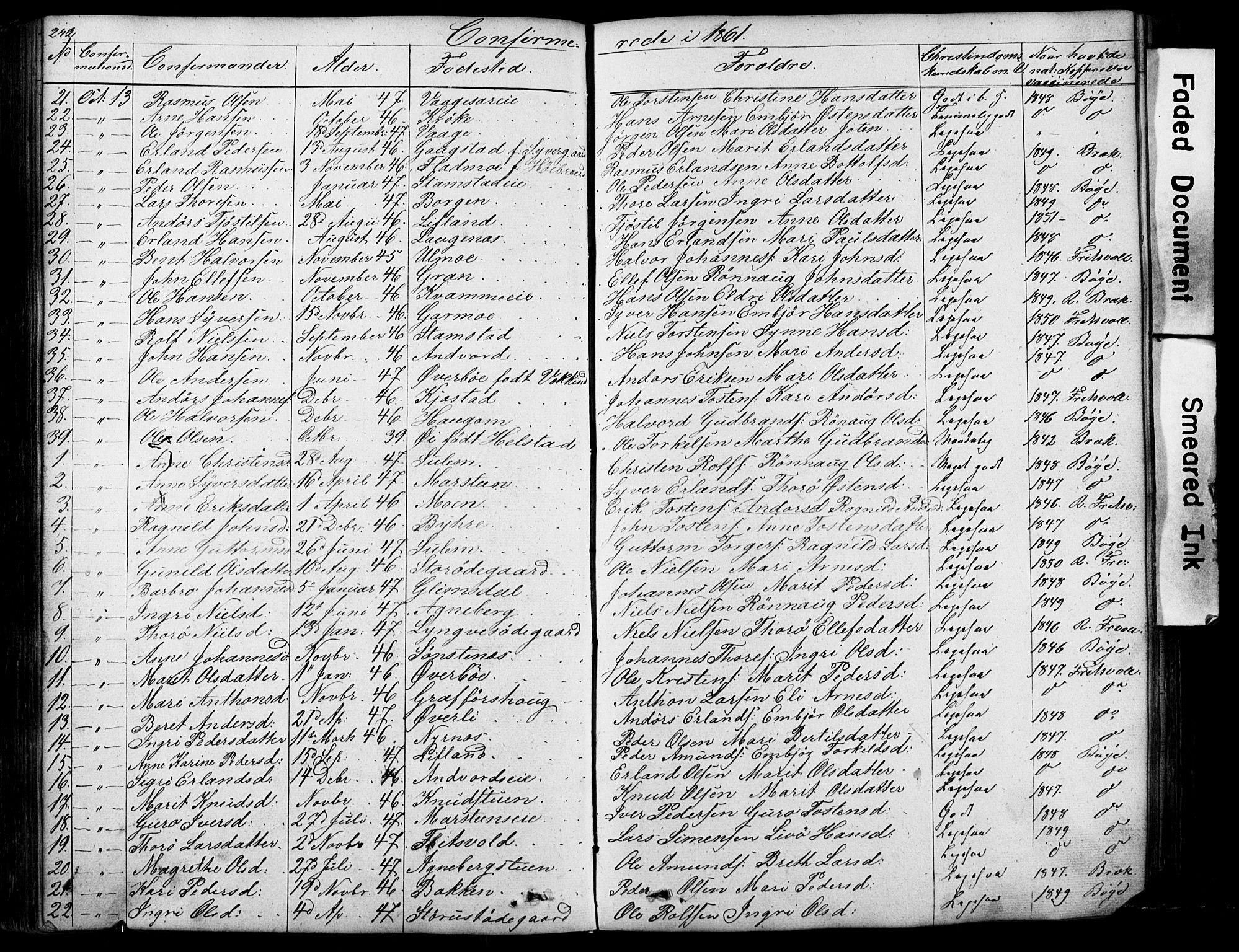 Lom prestekontor, AV/SAH-PREST-070/L/L0012: Klokkerbok nr. 12, 1845-1873, s. 242-243