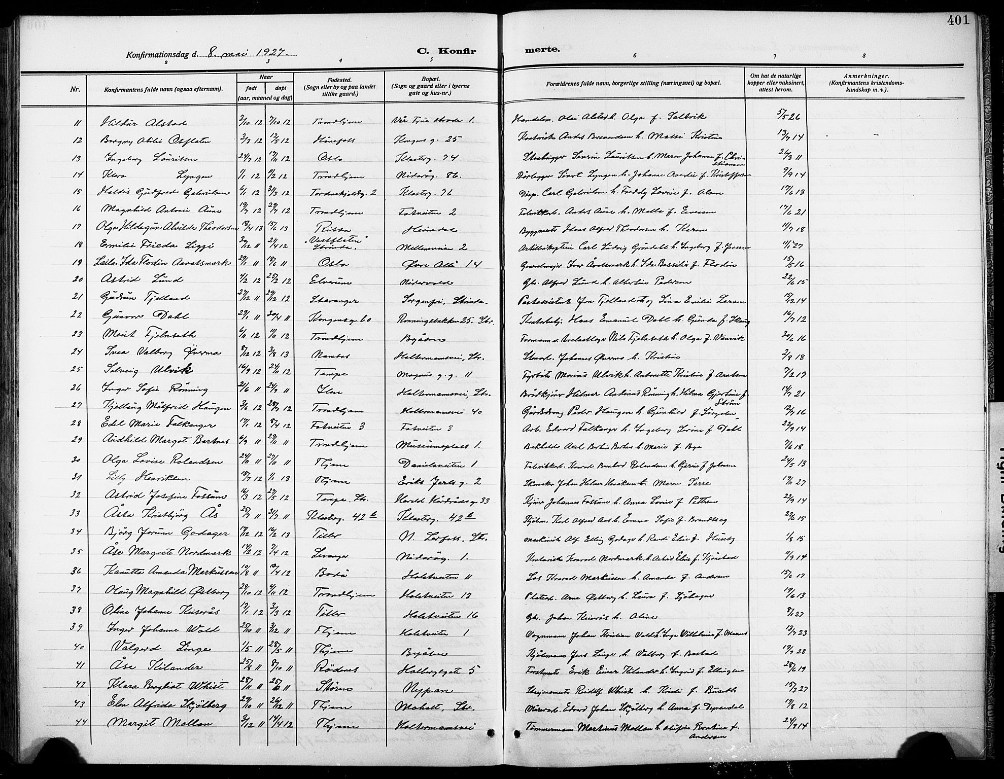 Ministerialprotokoller, klokkerbøker og fødselsregistre - Sør-Trøndelag, AV/SAT-A-1456/601/L0096: Klokkerbok nr. 601C14, 1911-1931, s. 401