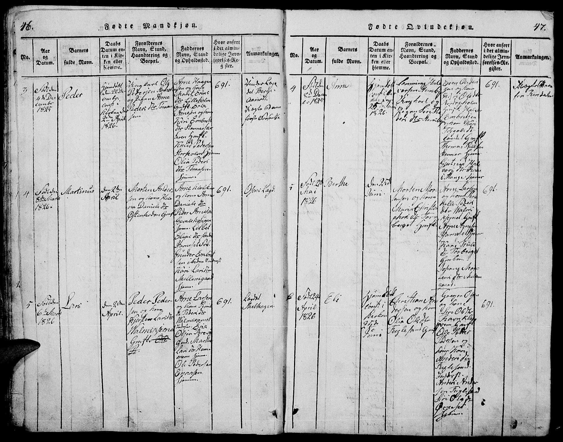 Trysil prestekontor, SAH/PREST-046/H/Ha/Hab/L0005: Klokkerbok nr. 5, 1814-1877, s. 46-47