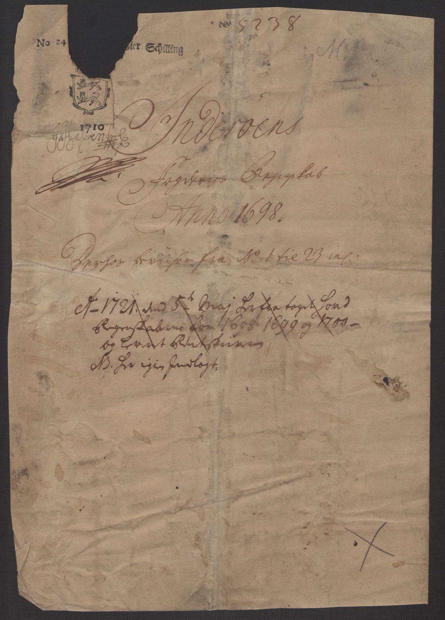 Rentekammeret inntil 1814, Reviderte regnskaper, Fogderegnskap, AV/RA-EA-4092/R63/L4310: Fogderegnskap Inderøy, 1698-1699, s. 3