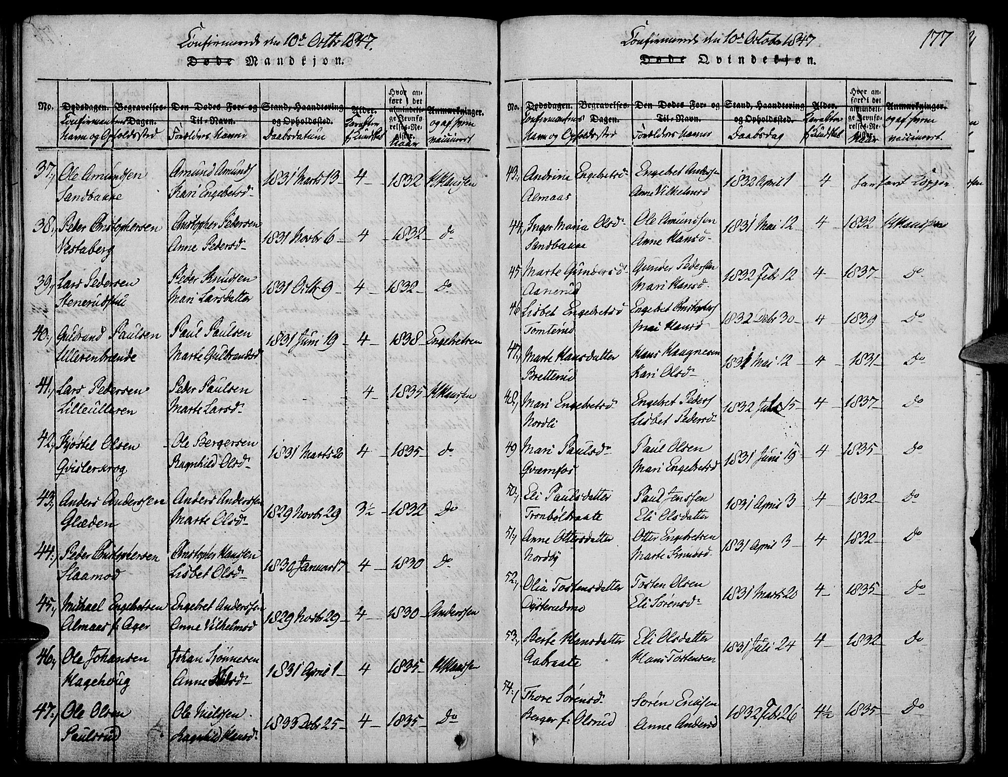 Strøm-Odalen prestekontor, AV/SAH-PREST-028/H/Ha/Haa/L0006: Ministerialbok nr. 6, 1814-1850, s. 177