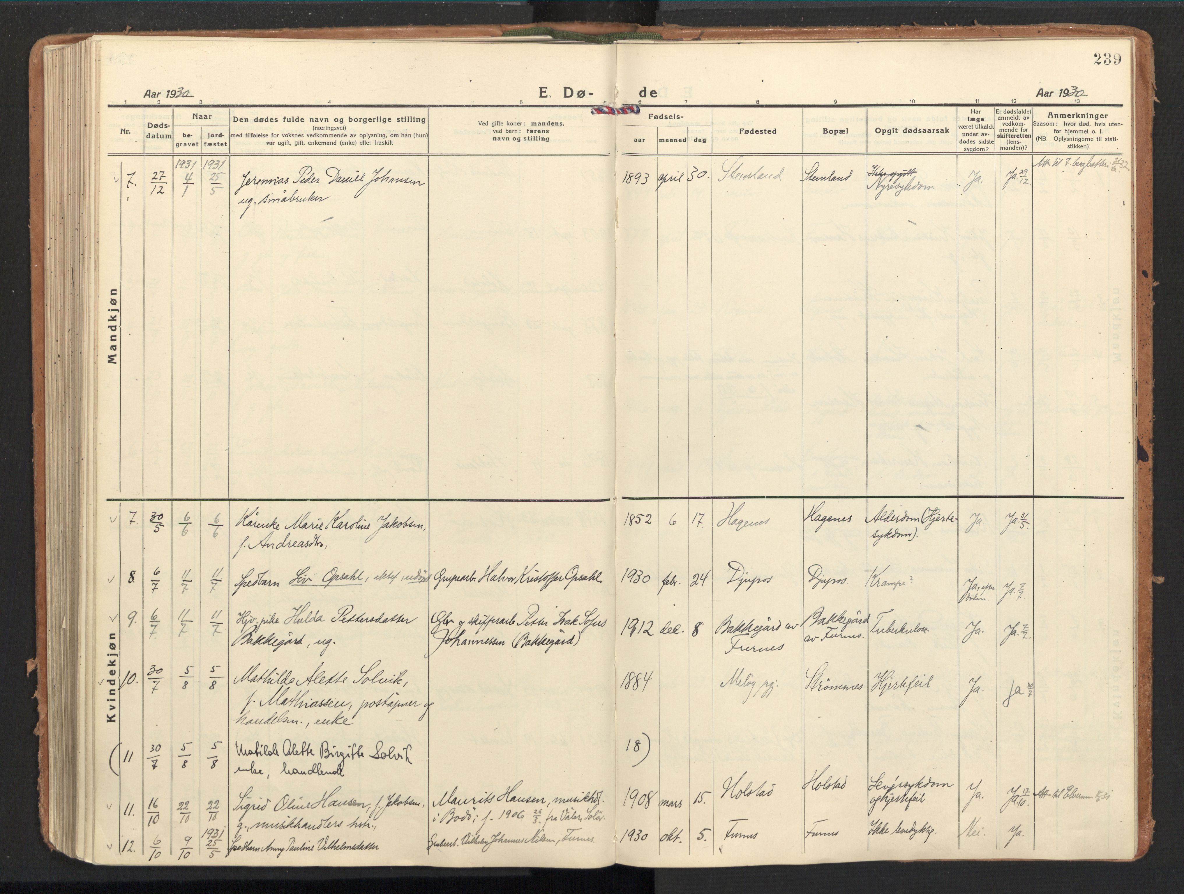 Ministerialprotokoller, klokkerbøker og fødselsregistre - Nordland, SAT/A-1459/851/L0725: Ministerialbok nr. 851A02, 1922-1944, s. 239