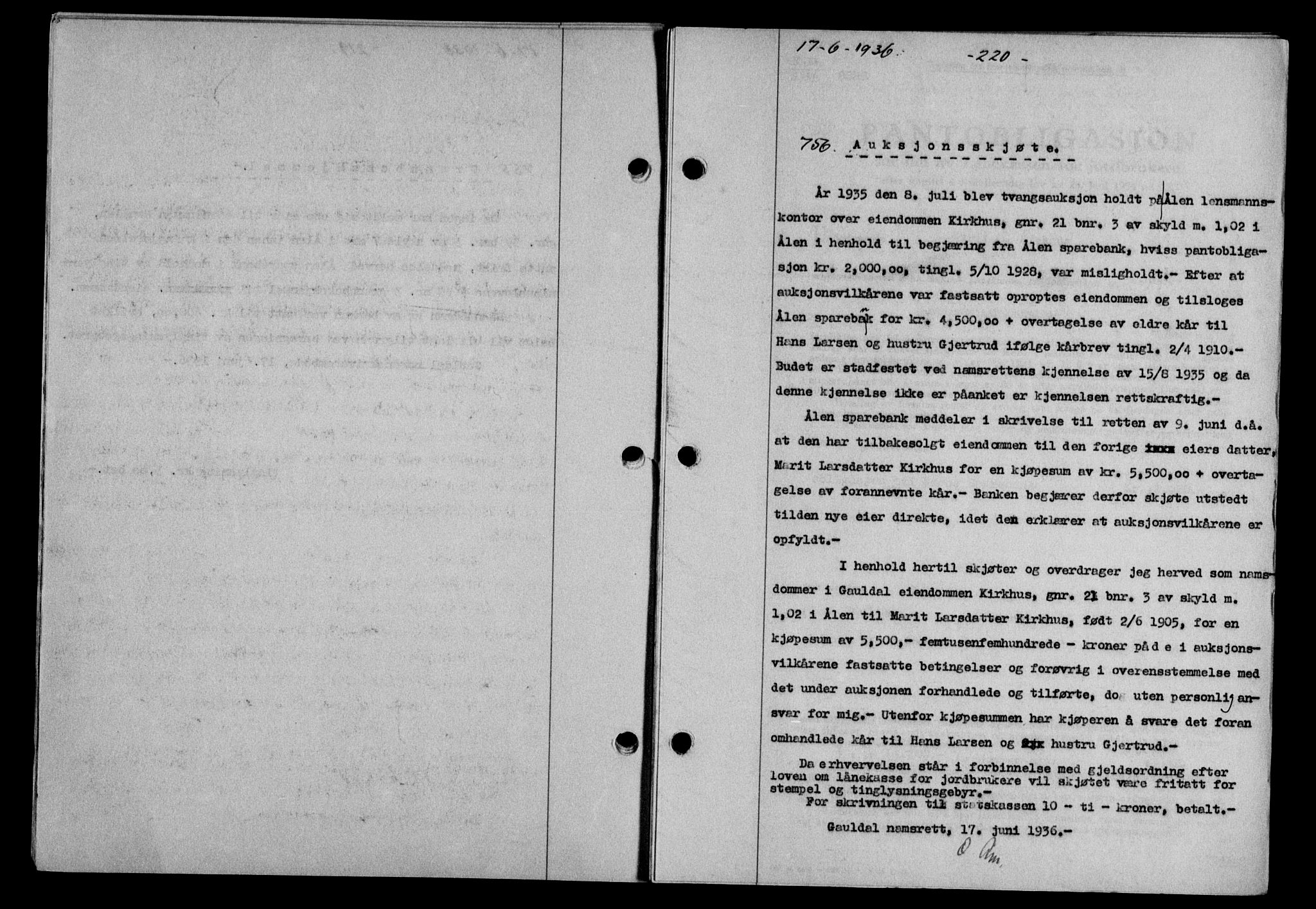 Gauldal sorenskriveri, SAT/A-0014/1/2/2C/L0046: Pantebok nr. 49-50, 1936-1937, Dagboknr: 756/1936