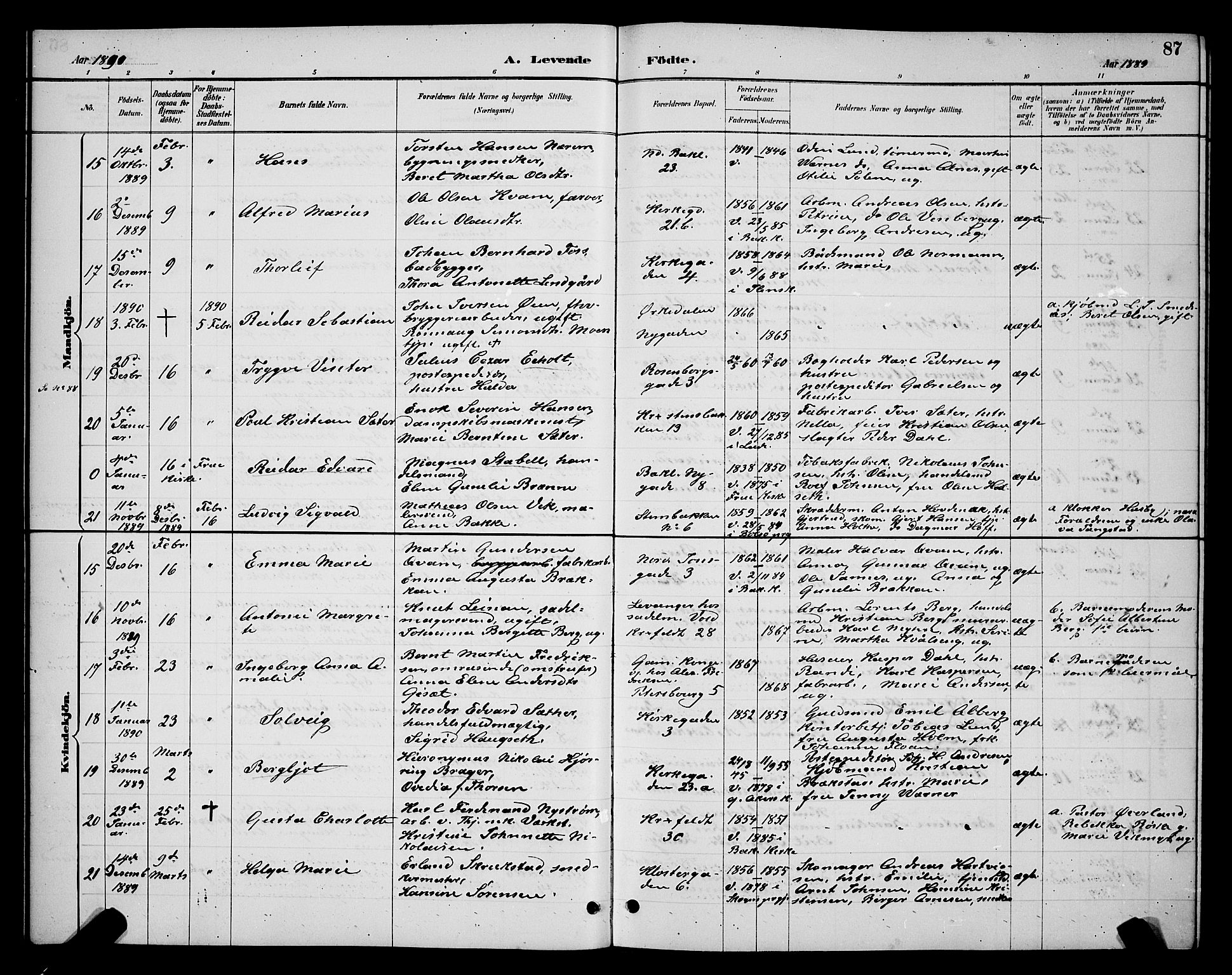 Ministerialprotokoller, klokkerbøker og fødselsregistre - Sør-Trøndelag, SAT/A-1456/604/L0222: Klokkerbok nr. 604C05, 1886-1895, s. 87