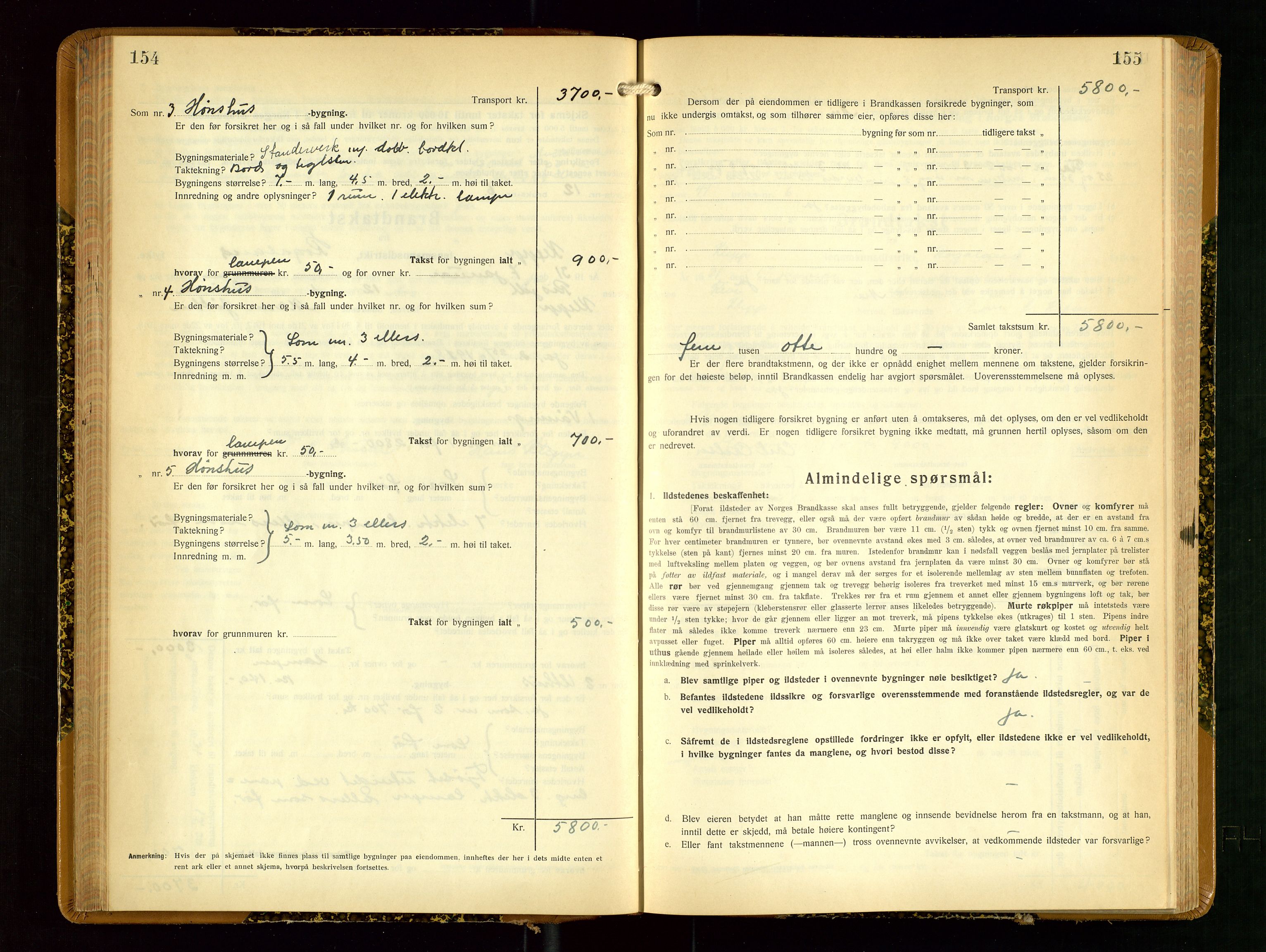 Klepp lensmannskontor, SAST/A-100163/Goc/L0012: "Brandtakstprotokoll" m/register, 1929-1933, s. 154-155