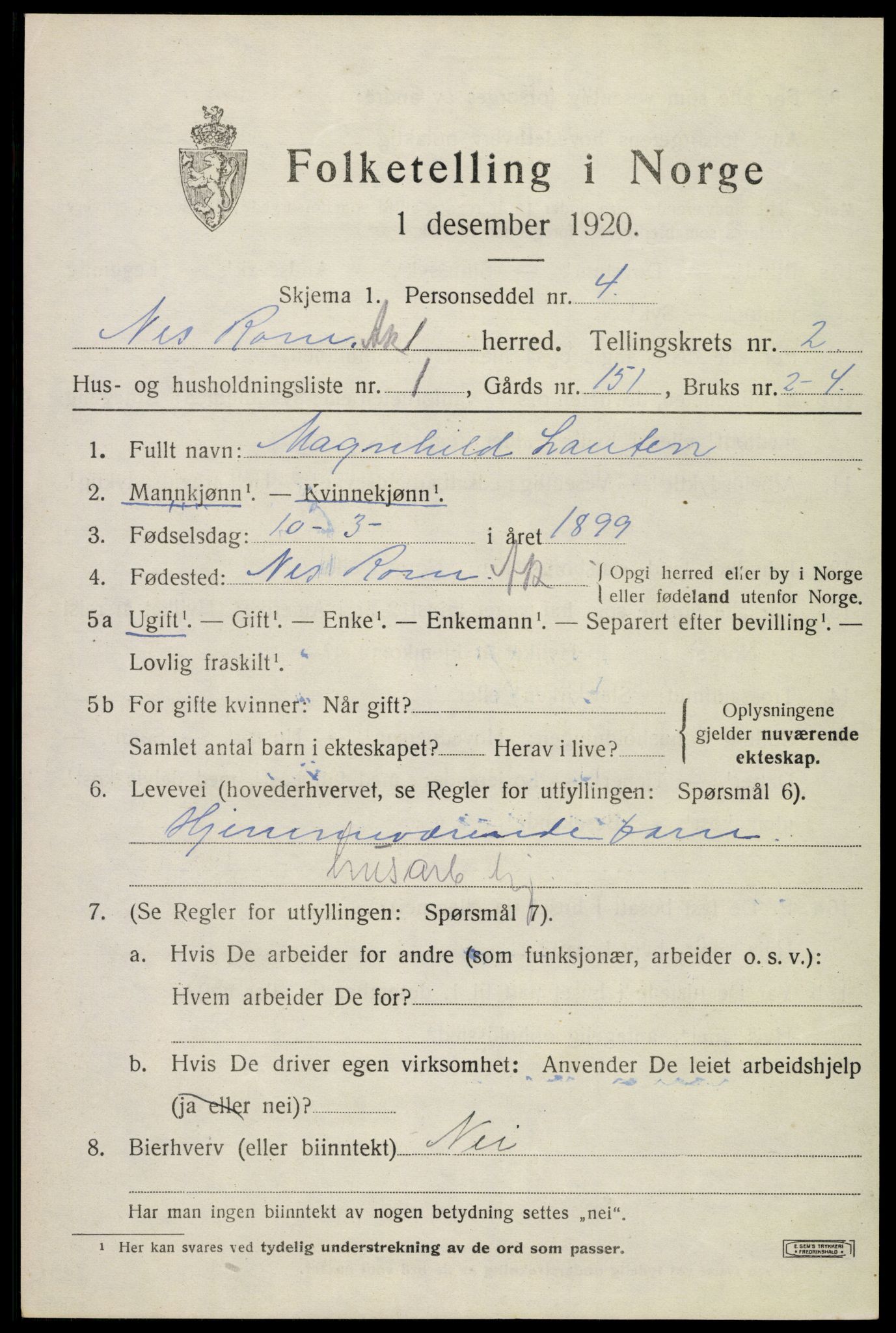 SAO, Folketelling 1920 for 0236 Nes herred, 1920, s. 5120