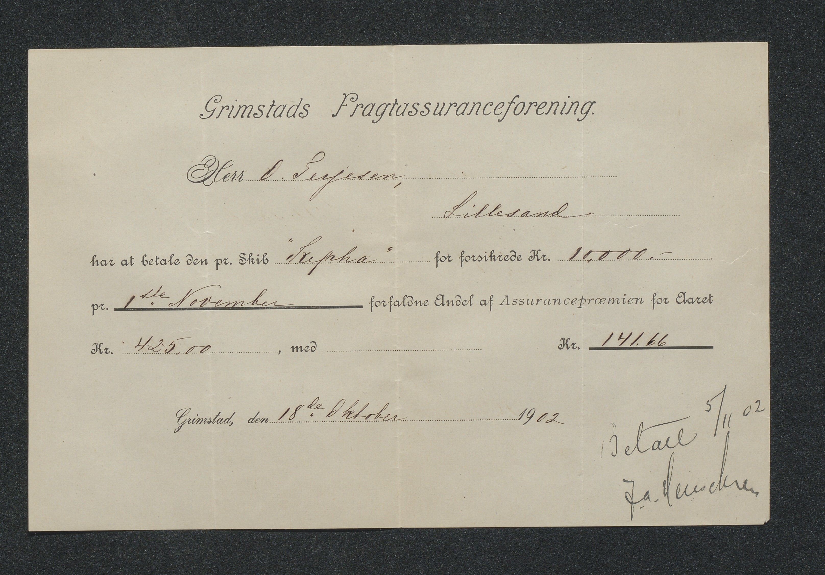 O. Terjesens rederi, AAKS/PA-2525/R/R02/L0002: Regnskapsbilag, 1899-1904