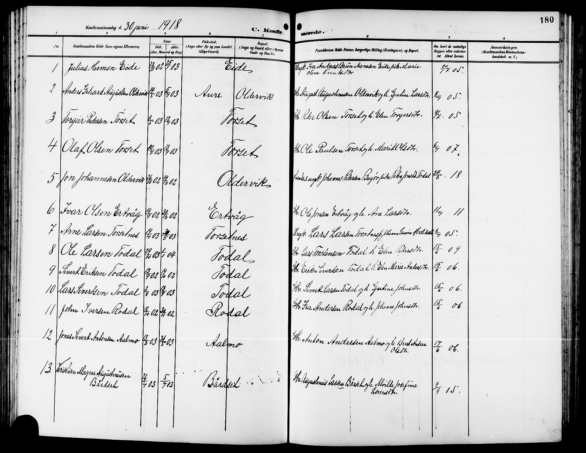 Ministerialprotokoller, klokkerbøker og fødselsregistre - Møre og Romsdal, SAT/A-1454/578/L0910: Klokkerbok nr. 578C03, 1900-1921, s. 180