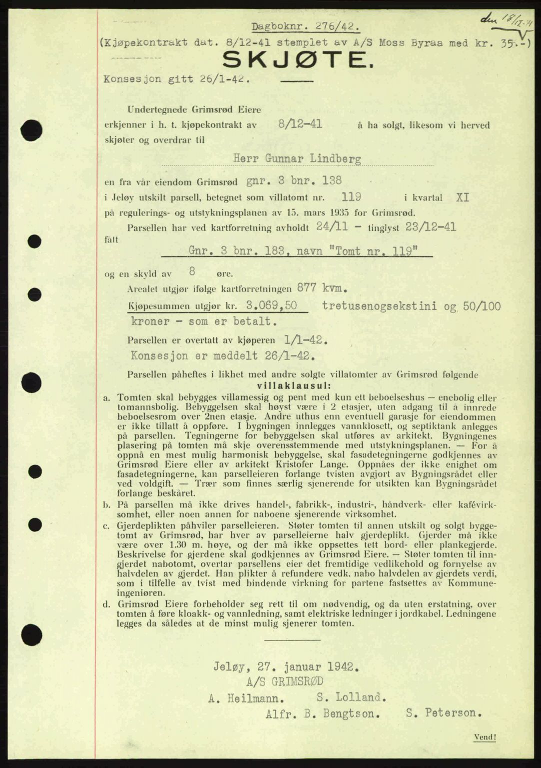 Moss sorenskriveri, SAO/A-10168: Pantebok nr. A9, 1941-1942, Dagboknr: 276/1942