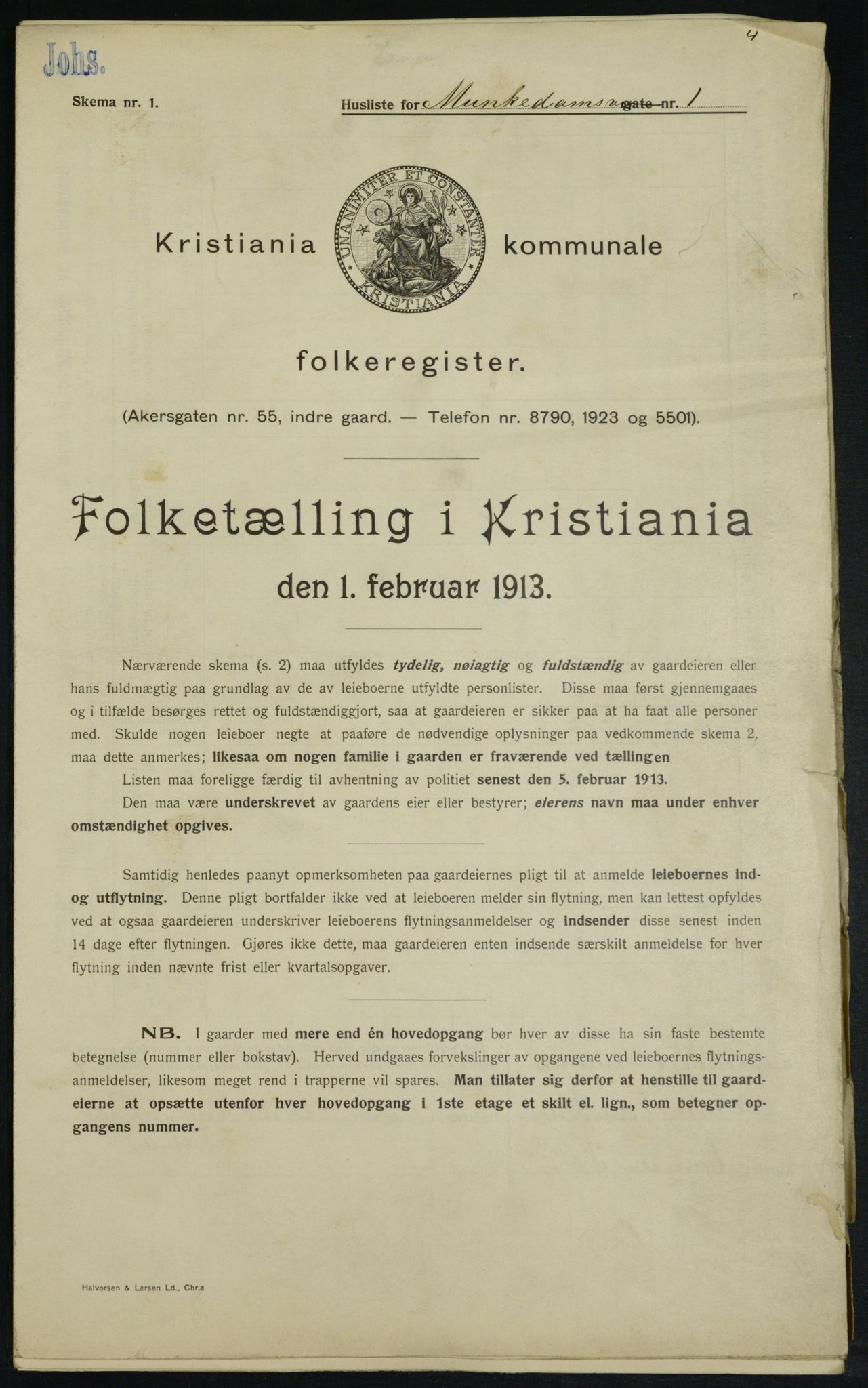 OBA, Kommunal folketelling 1.2.1913 for Kristiania, 1913, s. 66627