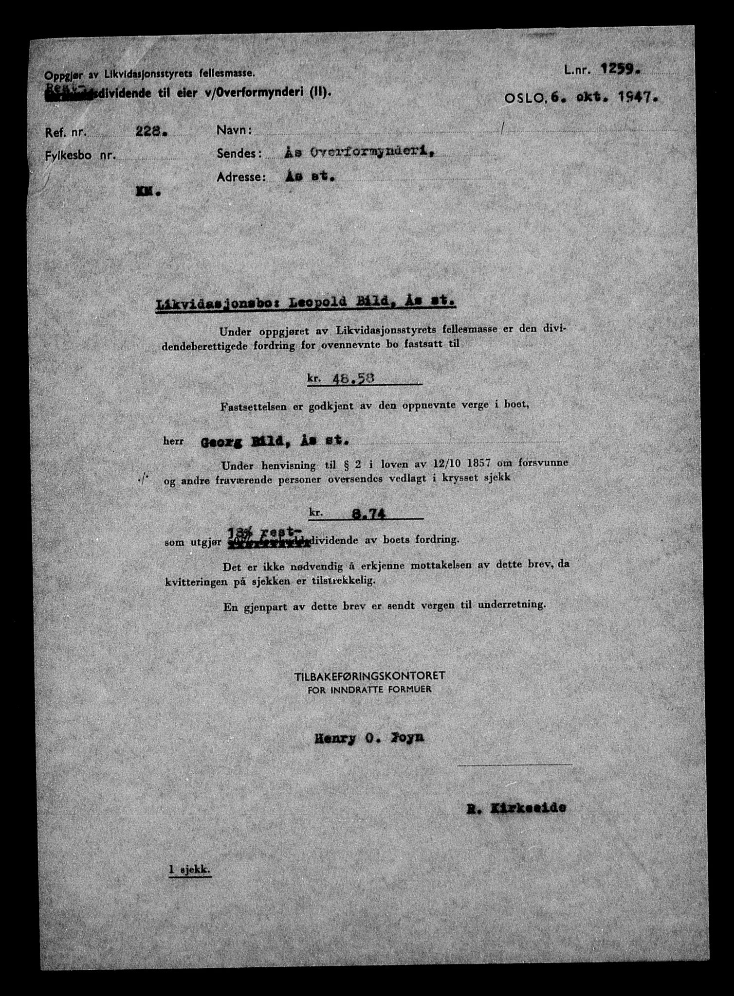 Justisdepartementet, Tilbakeføringskontoret for inndratte formuer, AV/RA-S-1564/H/Hc/Hcc/L0924: --, 1945-1947, s. 380